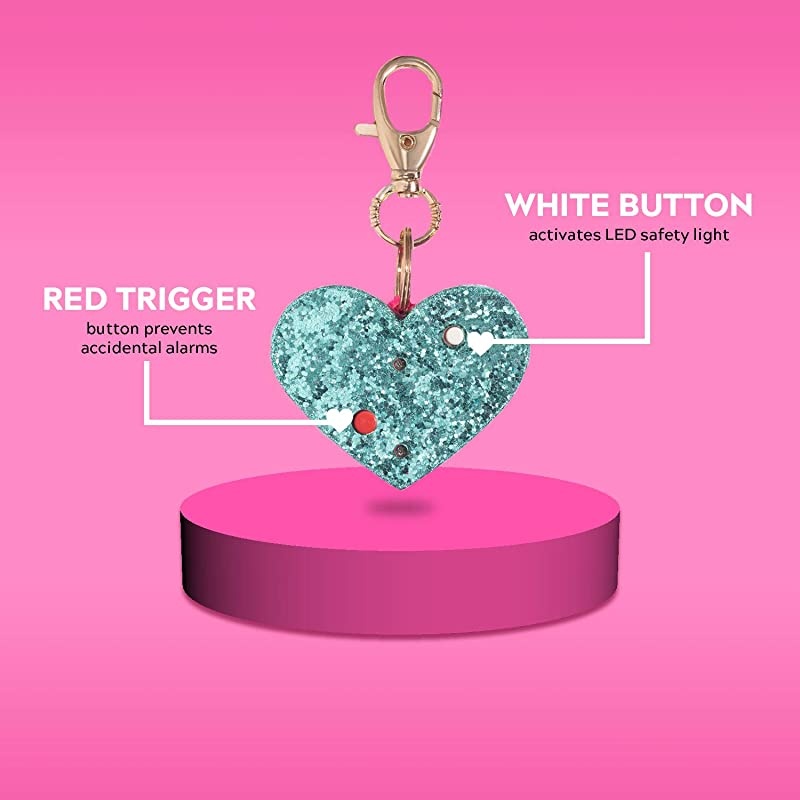 Safety Alarm for Women Ahhlarm Emergency SelfDefense Security Alarm Keychain with LED Light Purse Charm Mint Glitter Heart
