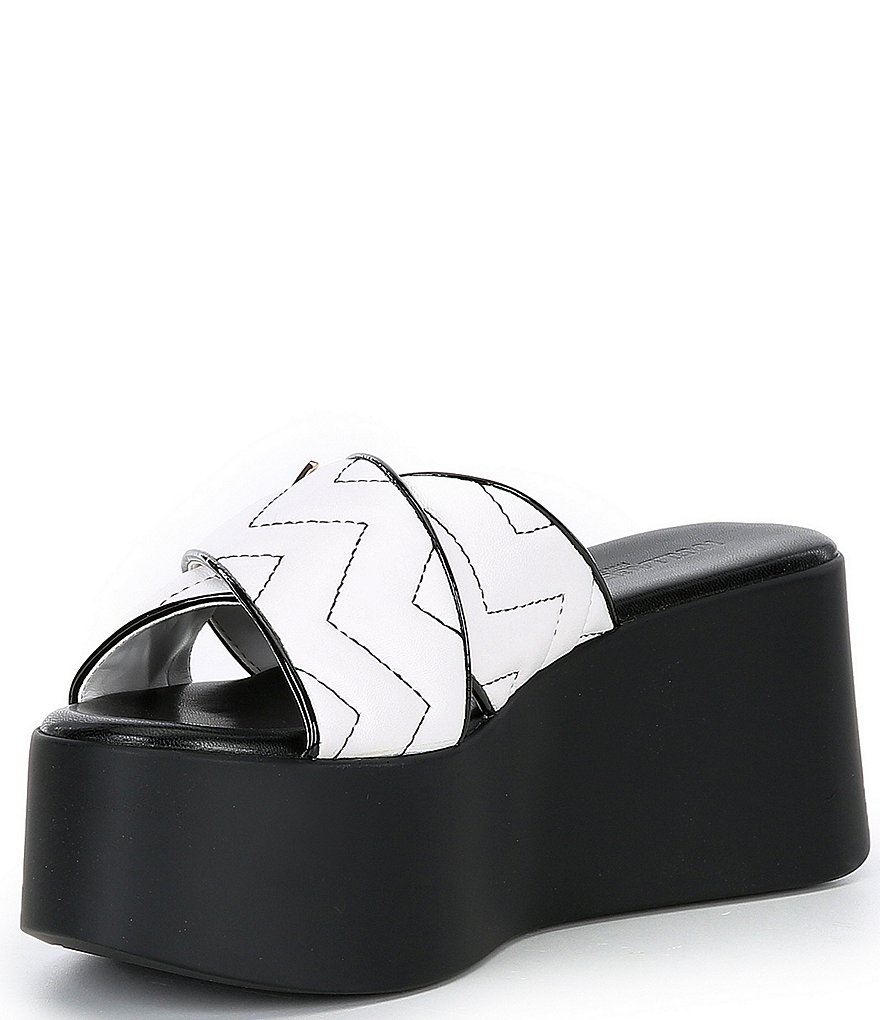KARL LAGERFELD PARIS Ramona Chevron Stitch Leather Platform Wedge Slides