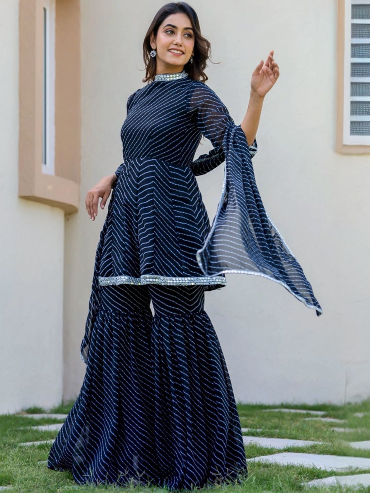 HOUSE OF JAMOTI Black Printed Short Kurti Sharara Set With Dupatta