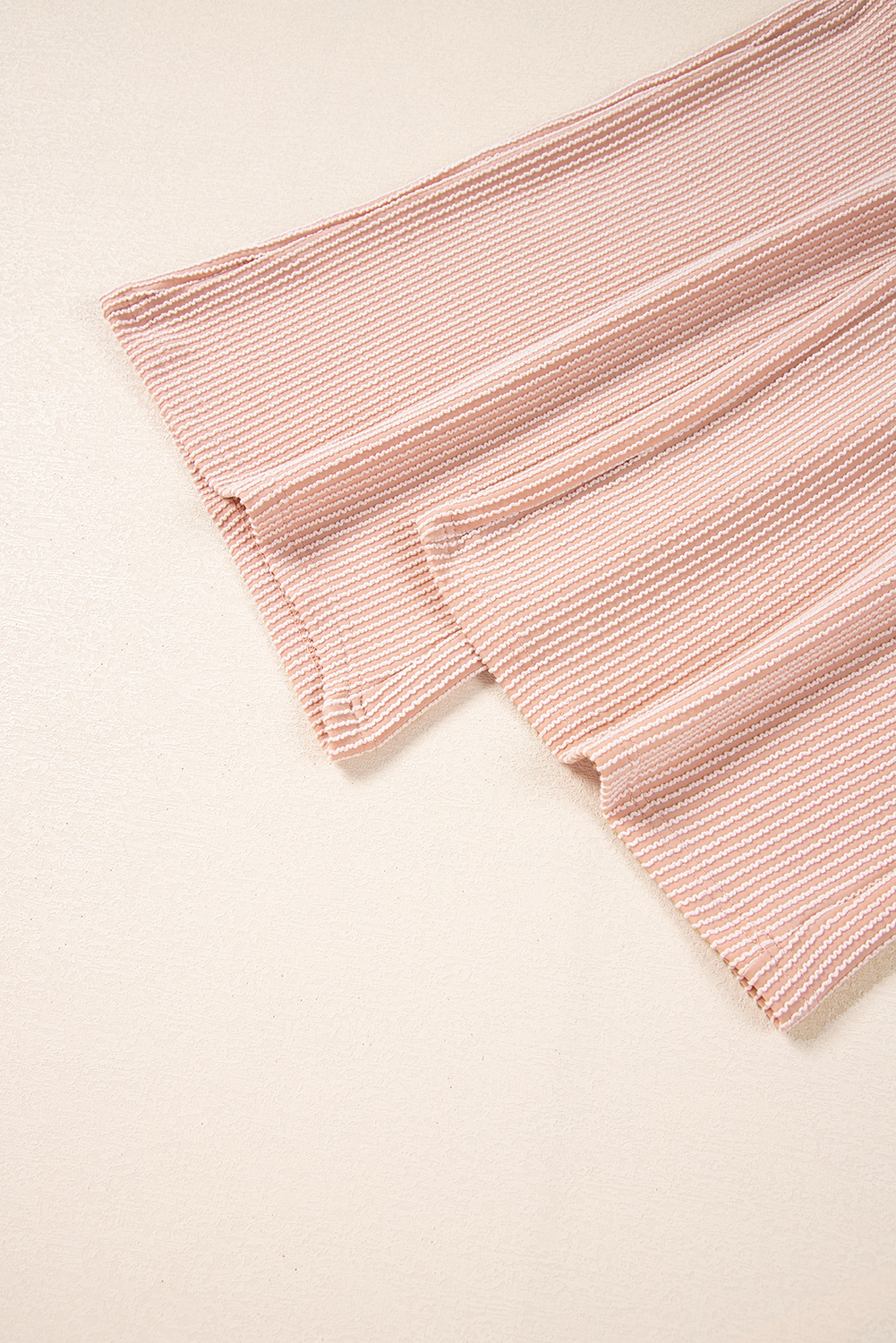 Green Solid Color Quilted Long Sleeve Top and Wide Leg Pants Set