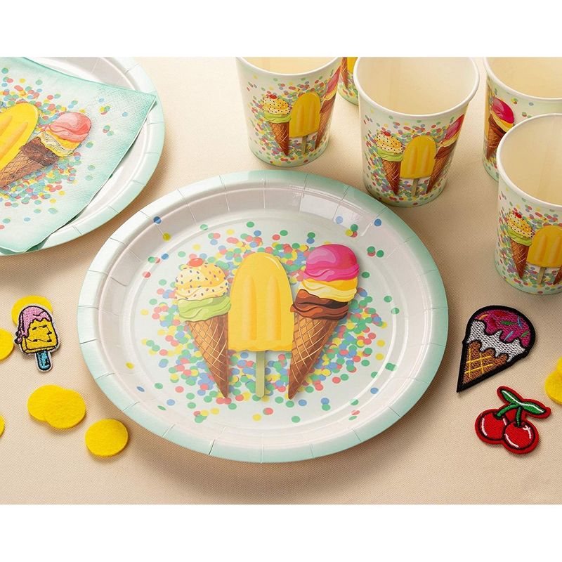Juvale 144 Pieces Ice Cream Party Supplies, Paper Plates, Napkins, Cups and Plastic Cutlery (Serves 24)