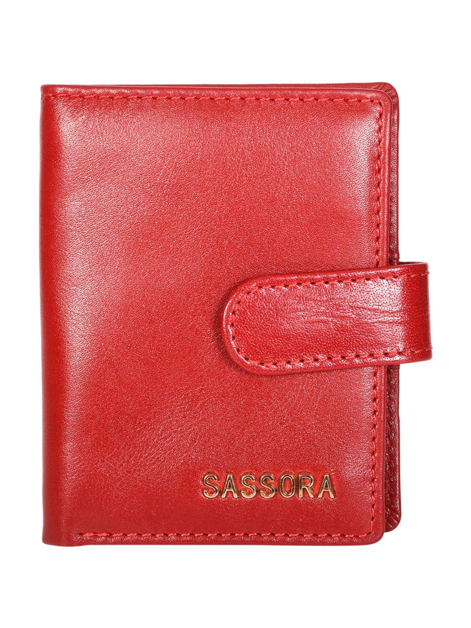 SASSORA Claret Red Leather Small Coin & Card Case for Men & Women