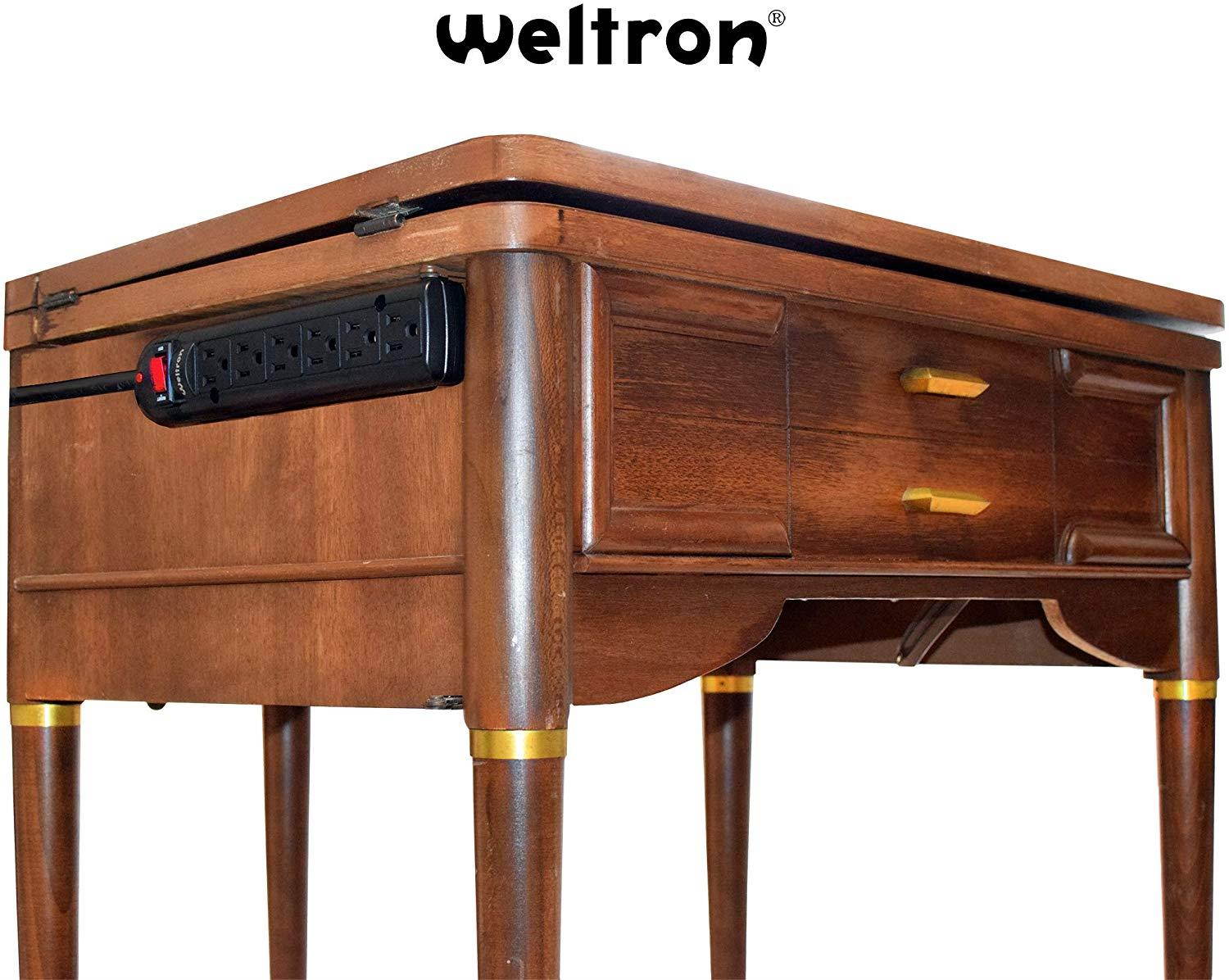 Weltron - Wall Mount 6 Outlet Surge Protector Power Strip 10 ft. Black (WSP-600PLF-10BK)