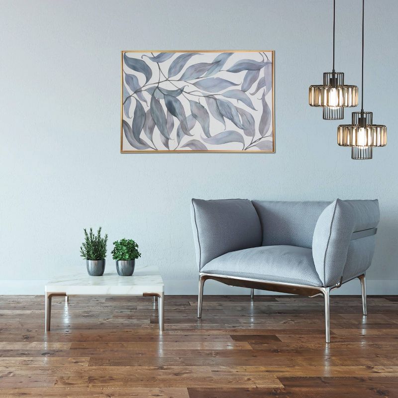 24" x 36" Leaves Floating Framed Wall Canvas Blue - Gallery 57