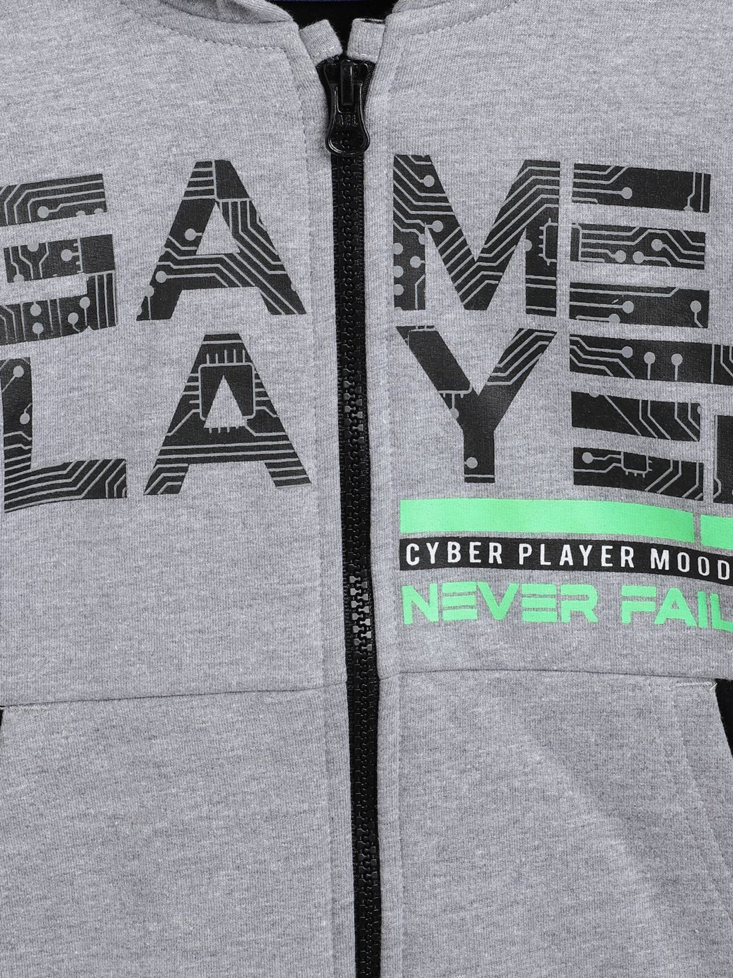 Chicco Kids Grey & Black Printed Full Sleeves Jacket Set