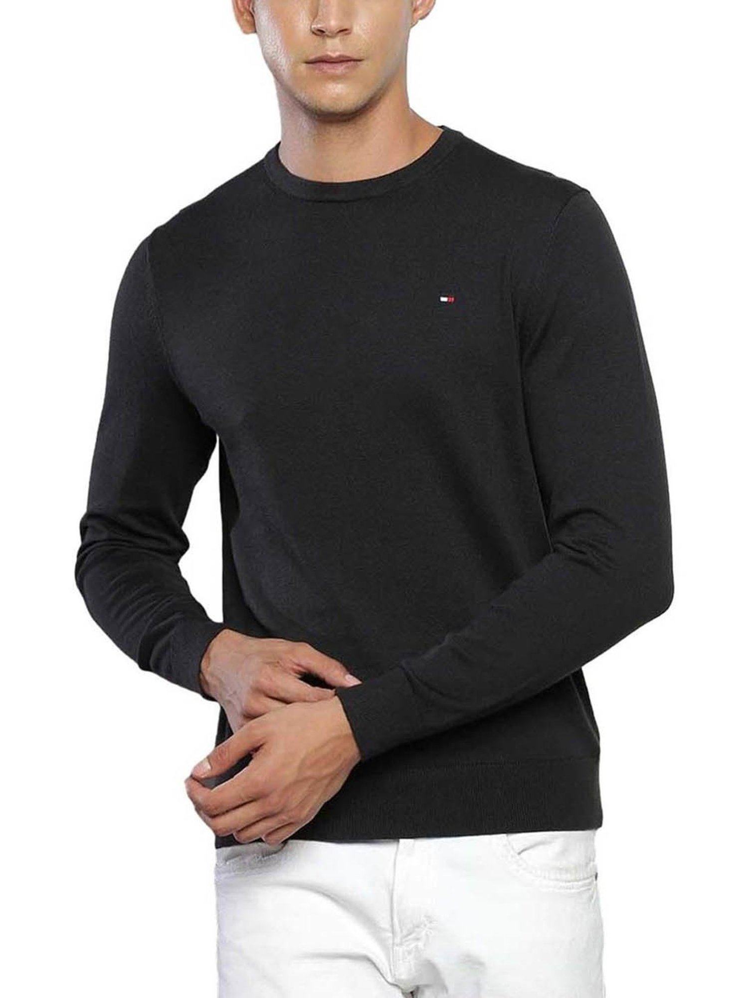 Tommy Hilfiger Black Cotton Regular Fit Sweatshirt