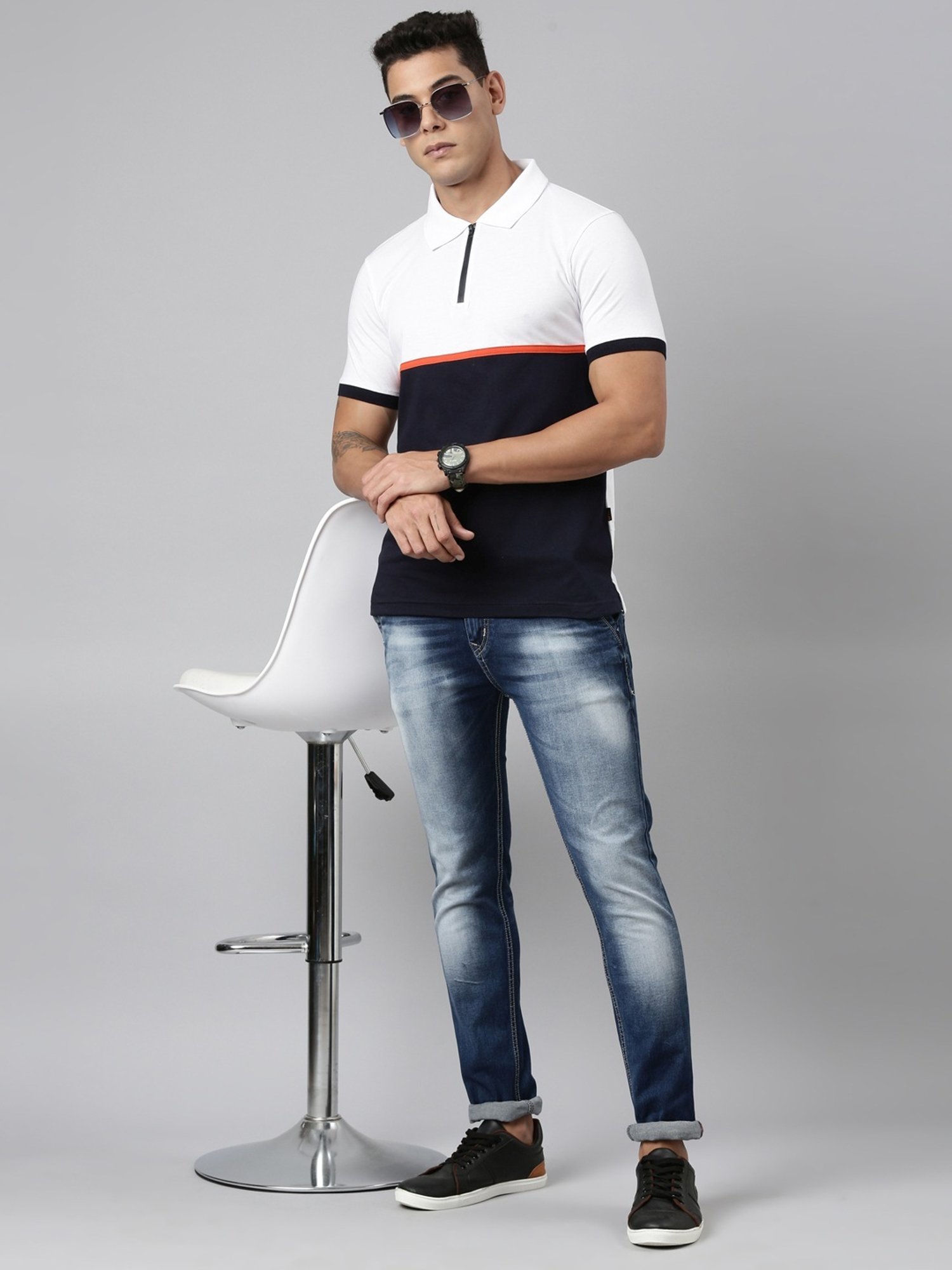 Dixcy Scott Maximus White Cotton Regular Fit Colour Block Polo T-Shirt