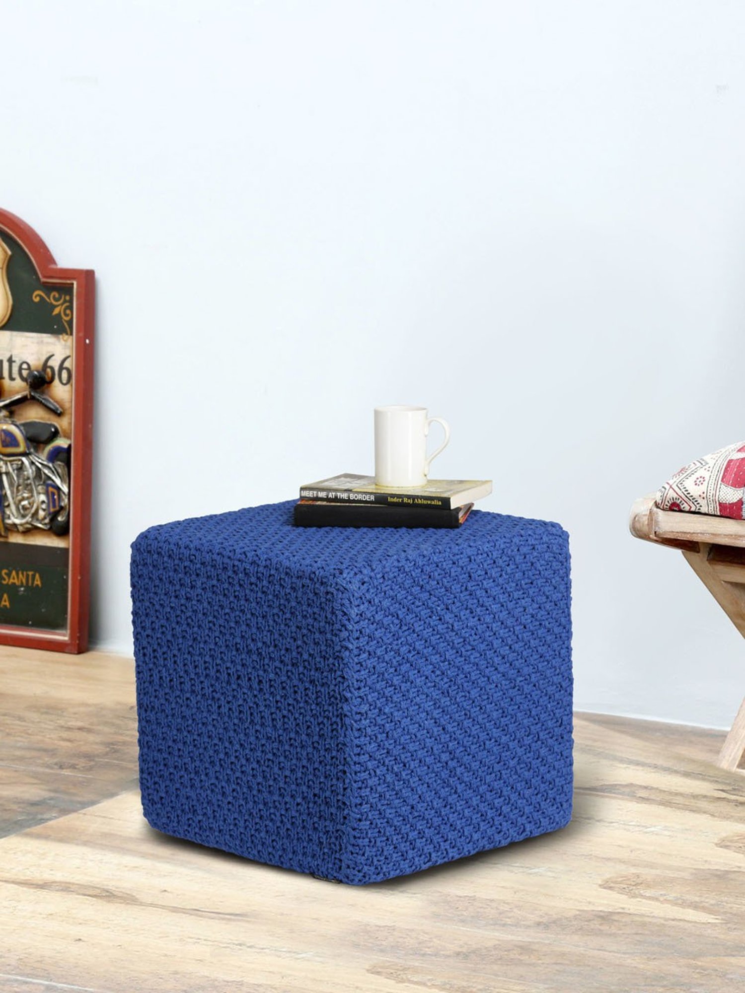 Romee Blue Bamboo Solid Ottomans
