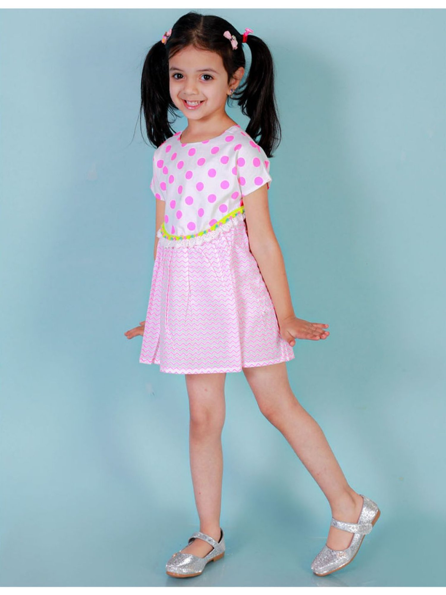 Lil Drama Kids Light Pink & White Printed Dress