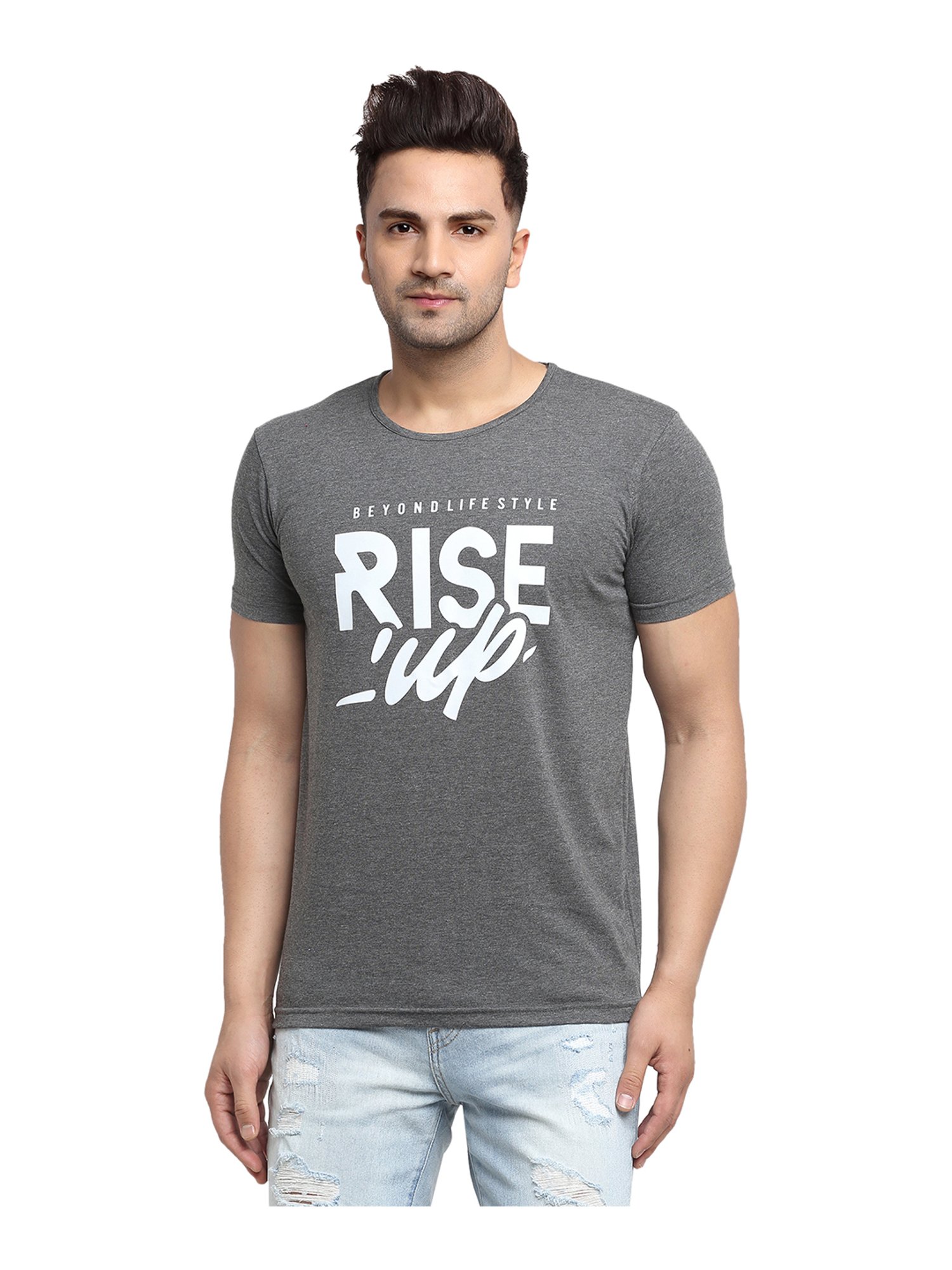 Vimal Jonney Turquoise & Dark Grey Printed T-Shirt - Pack of 2