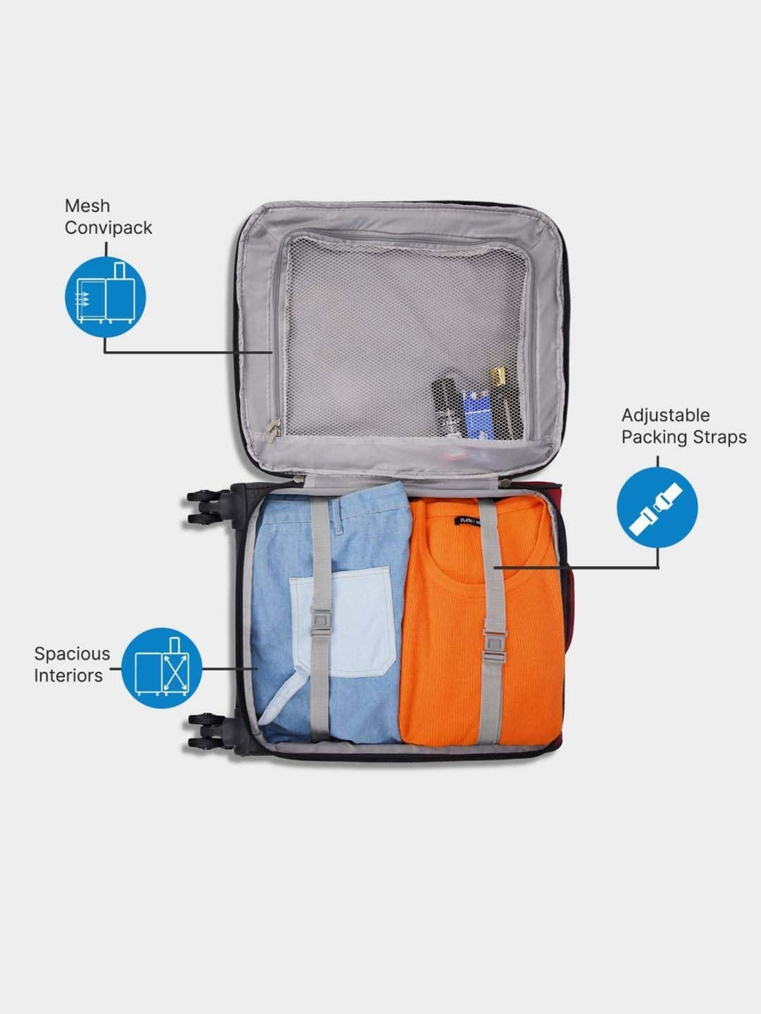 Skybags Snatch Grey & Red Color Block Soft Cabin Trolley Bag - 40 cm