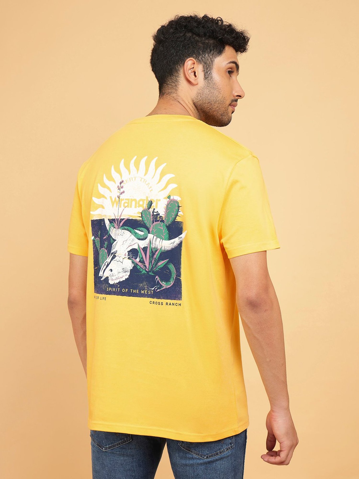 Wrangler Yellow Relaxed Fit Graphic Print Cotton Crew T-Shirt