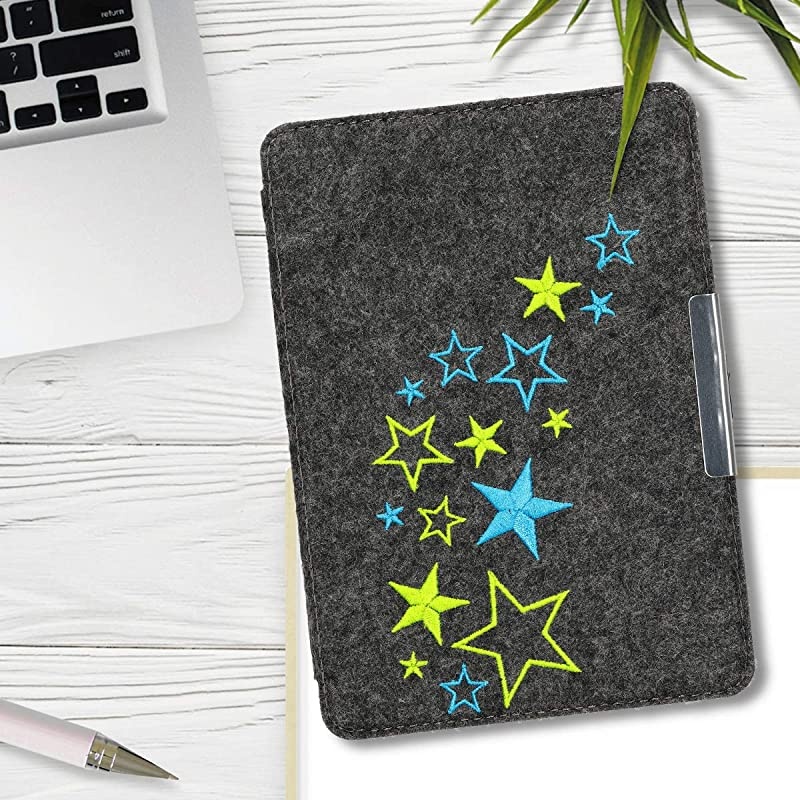 Case Compatible with  Kindle Paperwhite (10. Gen - 2018) - Book Style Felt Fabric Protective e-Reader Cover Folio Case - Star Mix Light Green/Blue/Dark Grey