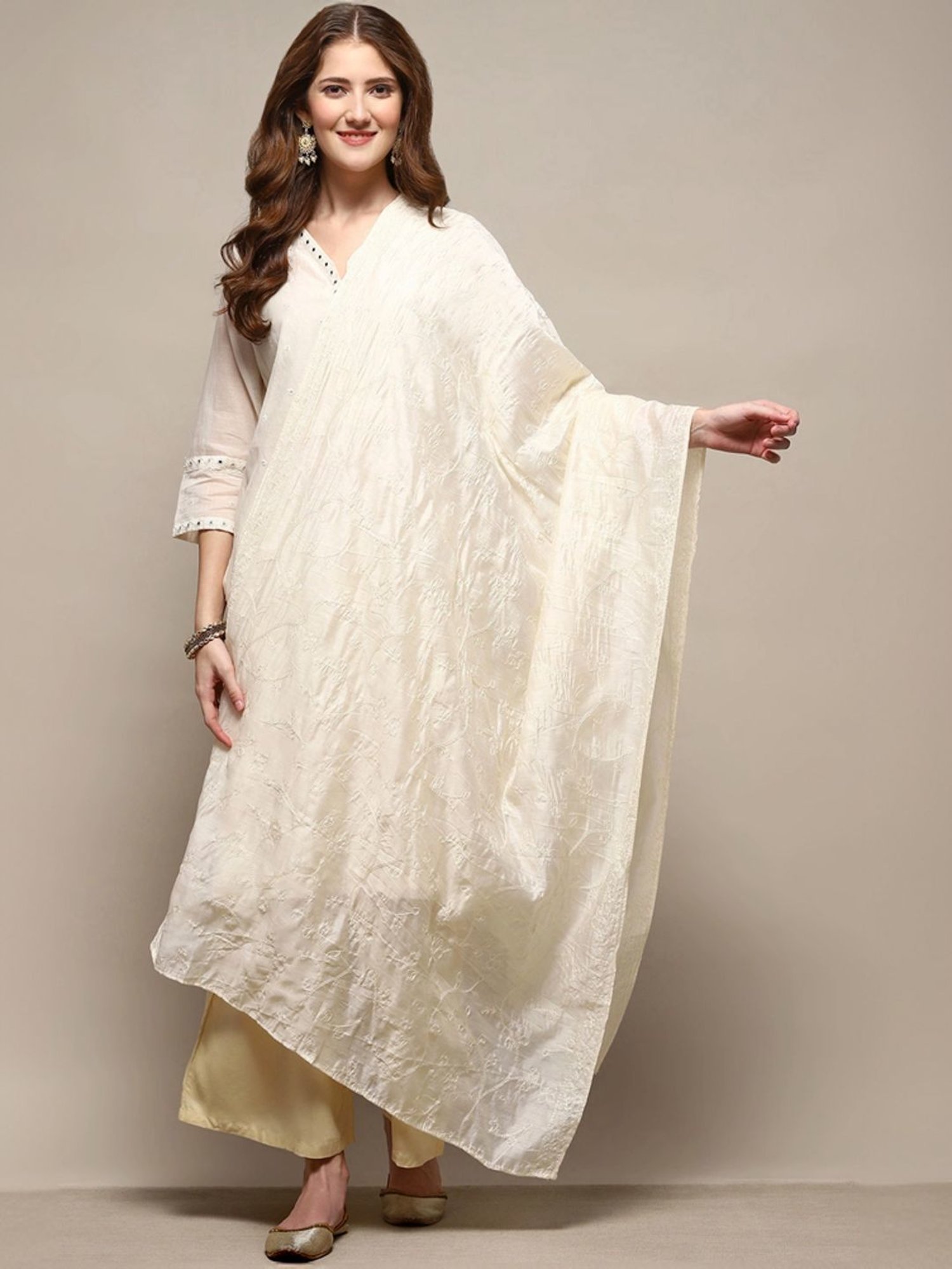 Biba Off-White Embroidered Dupatta
