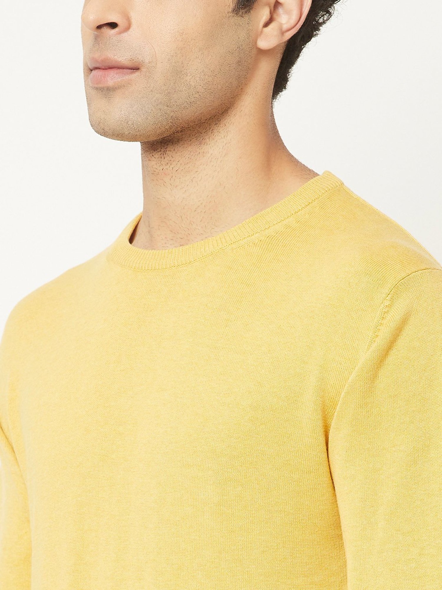 Crimsoune Club Yellow Regular Fit Round Neck Cotton Sweater