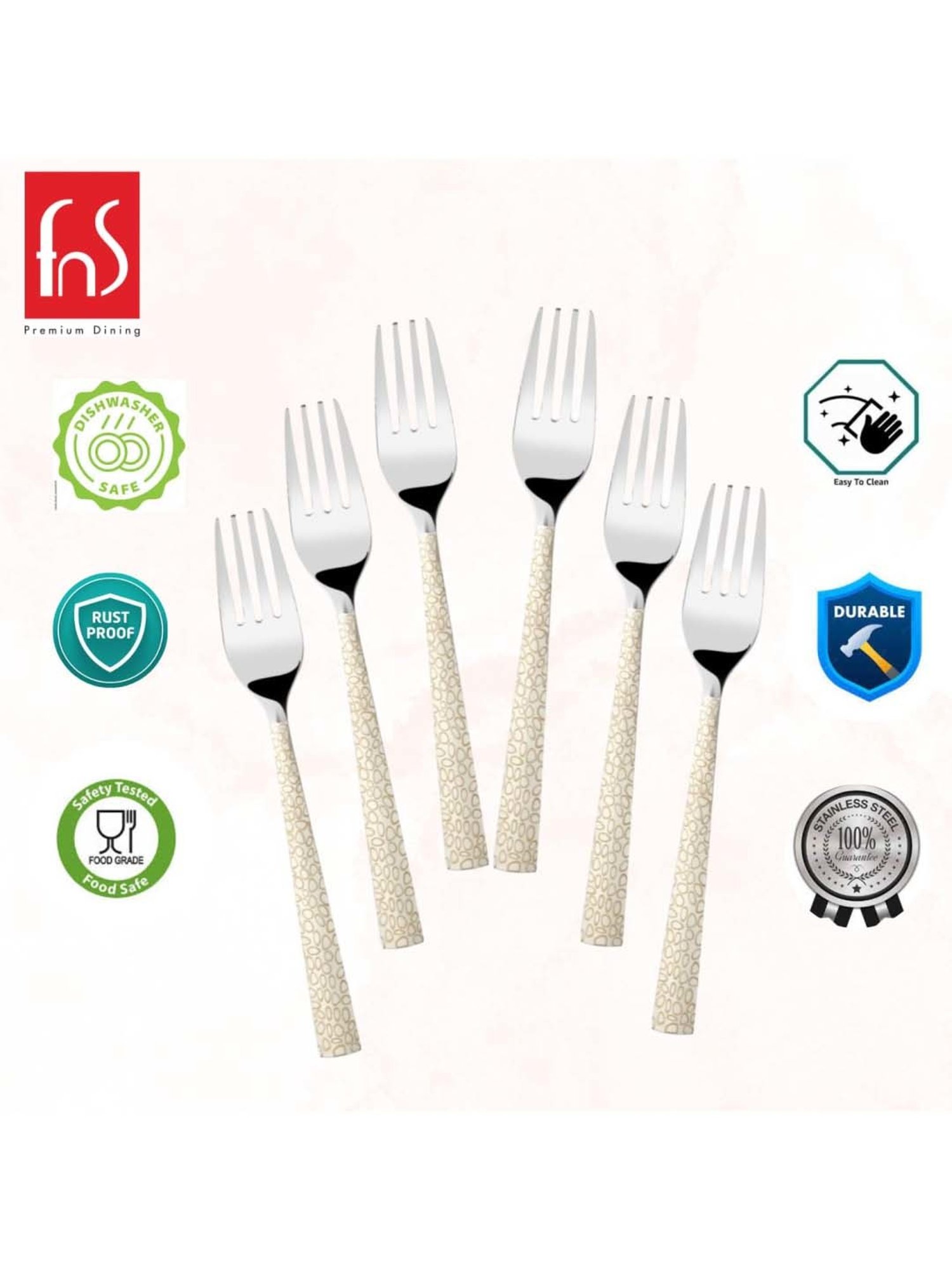 FnS Pebble Silver Stainless Steel Dinner Fork - Set of 6