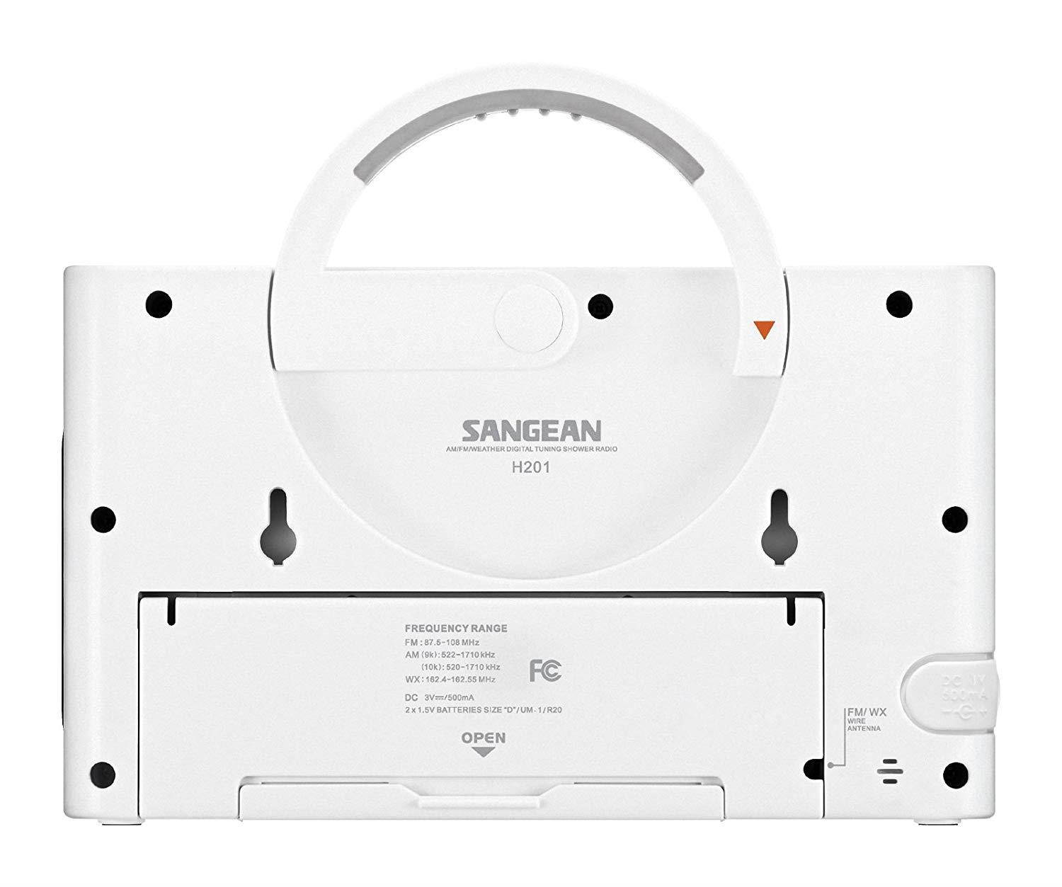 Sangean H201 Portable AM/FM/Weather Alert Digital Tuning Waterproof Shower Radio