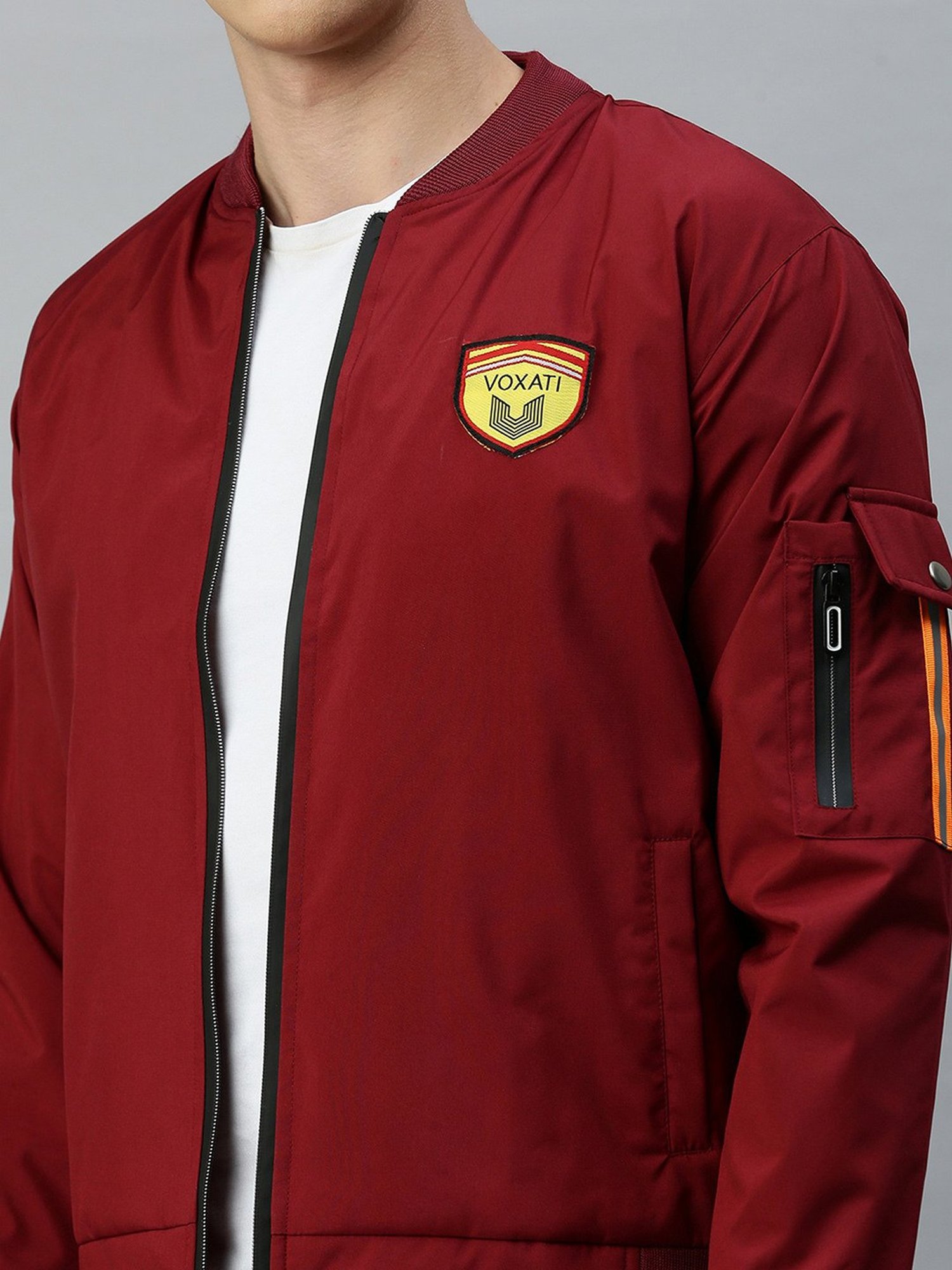 VOXATI Maroon Regular Fit Bomber Jacket