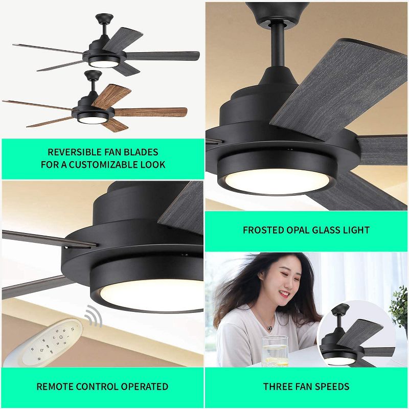 Hearth Brands 52" Dual Mount Matte Black Ceiling Fan with Frosted White Glass- 110118001