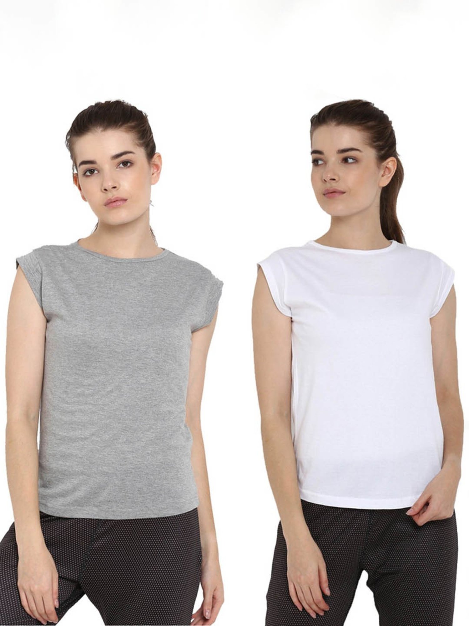 Appulse White & Grey Melange Cotton T-Shirt - Pack of 2