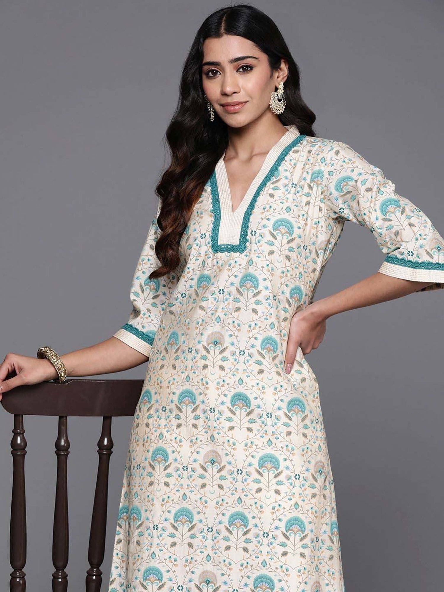 Libas Blue Printed Kurta Pant Set