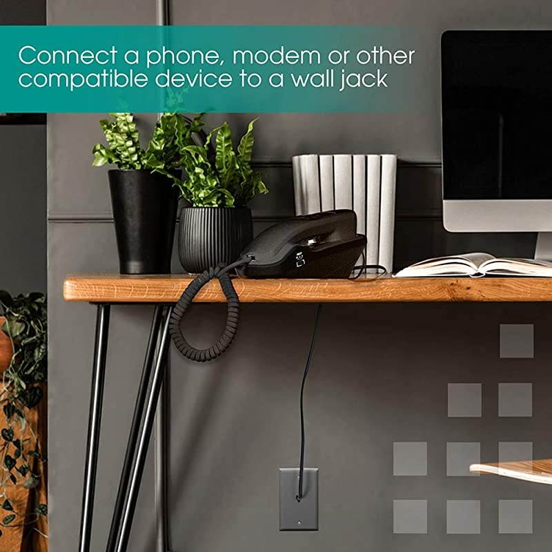 Telephone Line Cord 2 Pack 25 Feet Phone Cord Modular Jack Ends Works for Phone Modem or Fax Machine for Use in Home or Office Black 46077