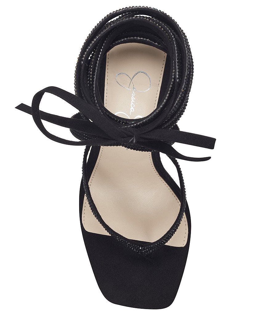 Jessica Simpson Kelsa2 Rhinestone Embellished Ankle Wrap Lace-Up Thong Dress Sandals