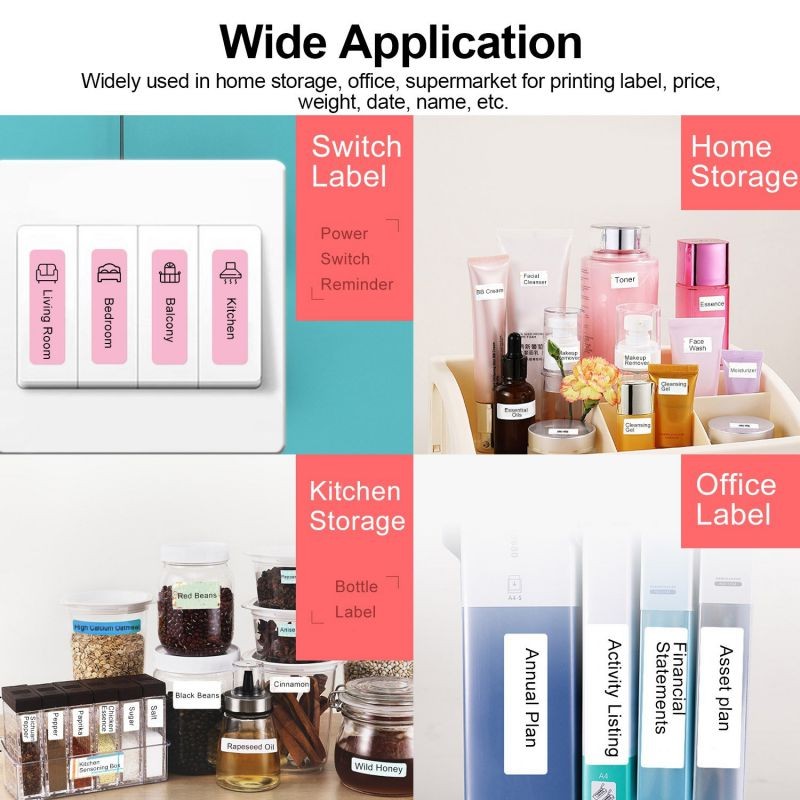 Portable Handheld Thermal Label Printer Wireless BT Label Maker Sticker Machine Compatible with iOS Android Smartphone for Home Office School Supermarket Store Labeling Barcodes