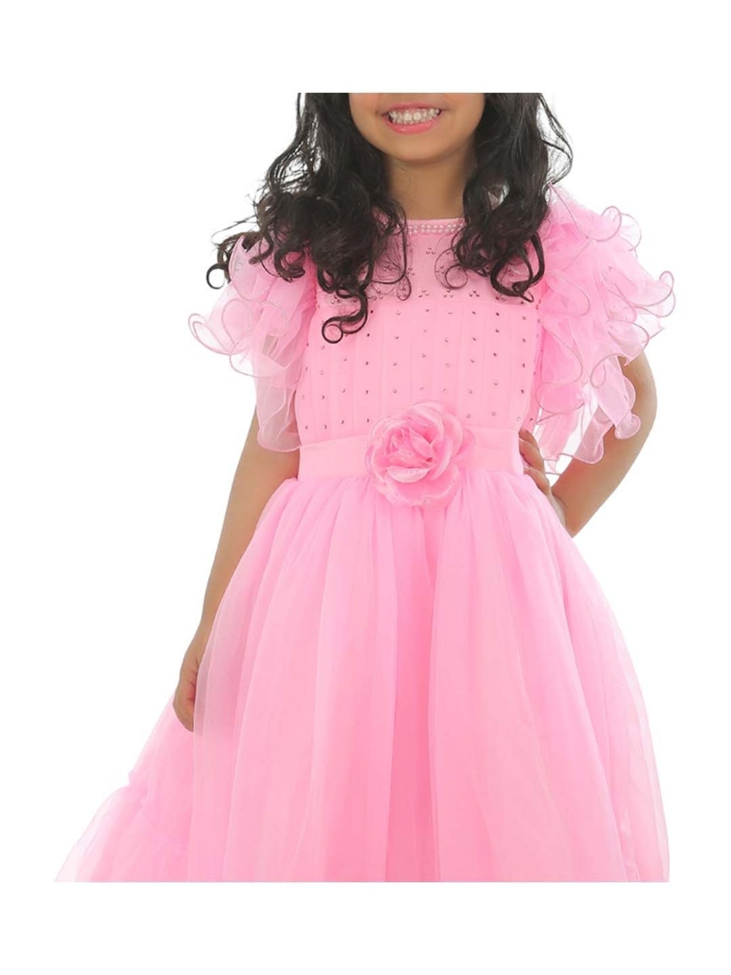 Ahhaaaa Kids Pink Cotton Embellished Dress