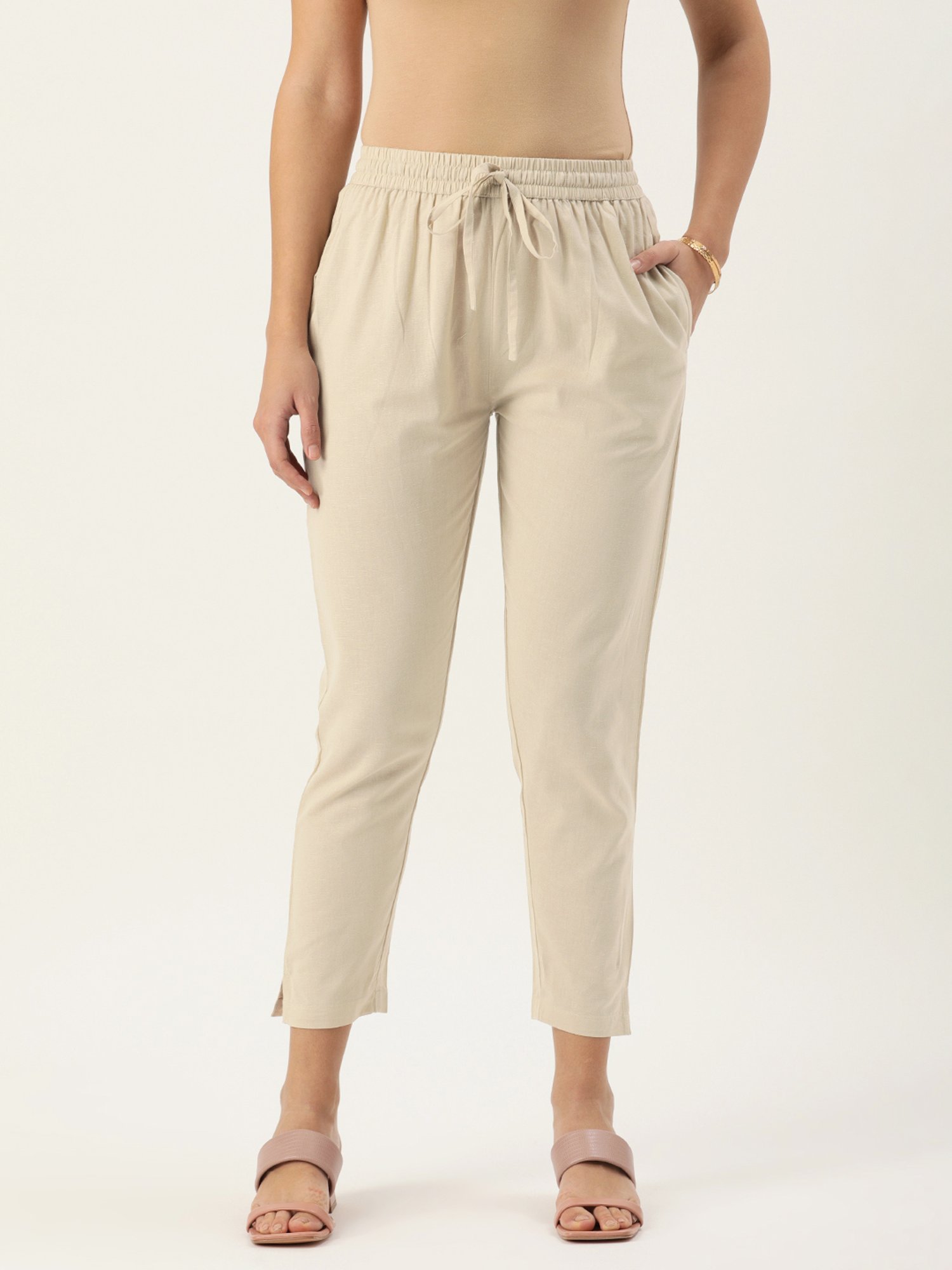 Amukti Beige Cotton Pants