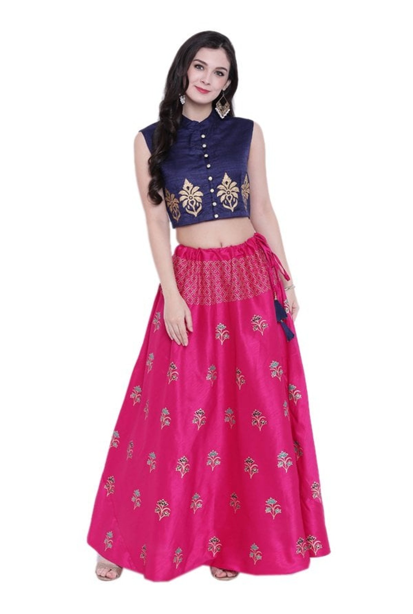 Studio Rasa Pink Printed Poly Silk Skirt