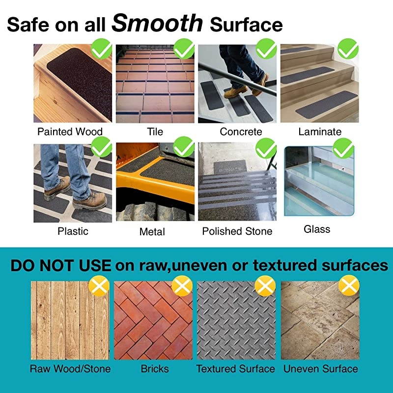 Stair Treads Anti-Slip Tape,6 Inch X 24 Inch,(5-Pack) Pre-Cut Black Non-Slip Strips,High Traction Friction Abrasive Adhesive Safety Tape