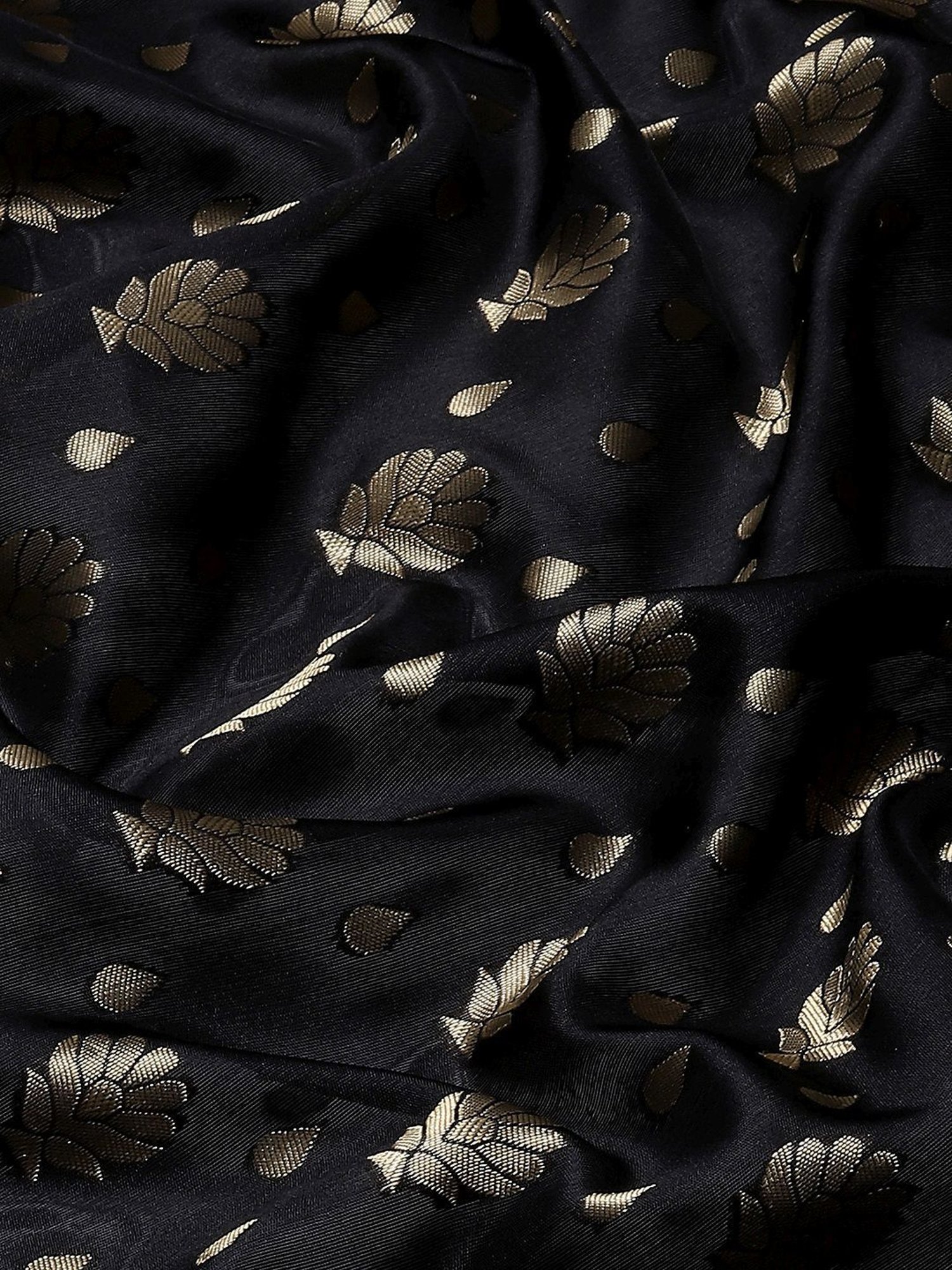 KSUT Black Silk Woven Saree With Unstitched Blouse