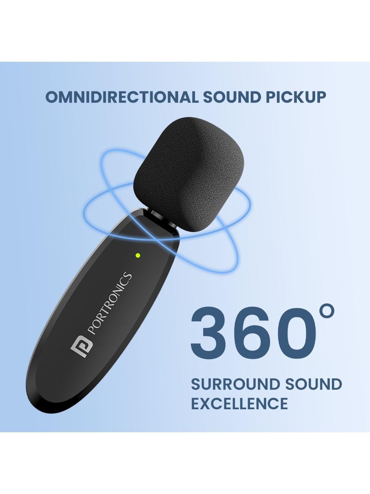 Portronics Dash 7 Omnidirectional 8 Pin Wireless Microphone with Noise Cancellation (Black)