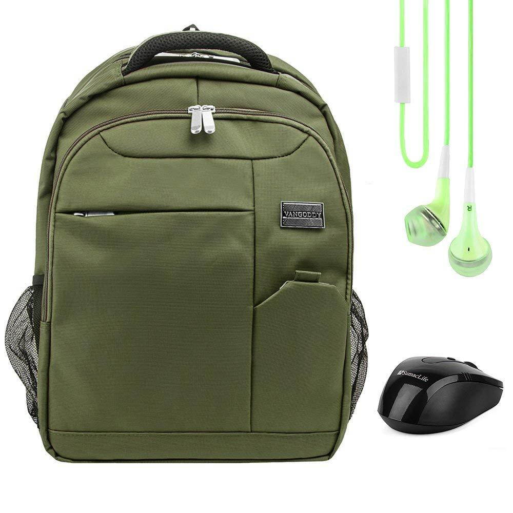 Vangoddy 15.6 Inch Laptop Backpack Travel College Rucksack For HP 15z/EliteBook/Envy x360/Mobile Thin Client/Omen/ProBook/Spectre x360/ZBook 14" 15.6" (Green) + Earbud + Wireless Mouse