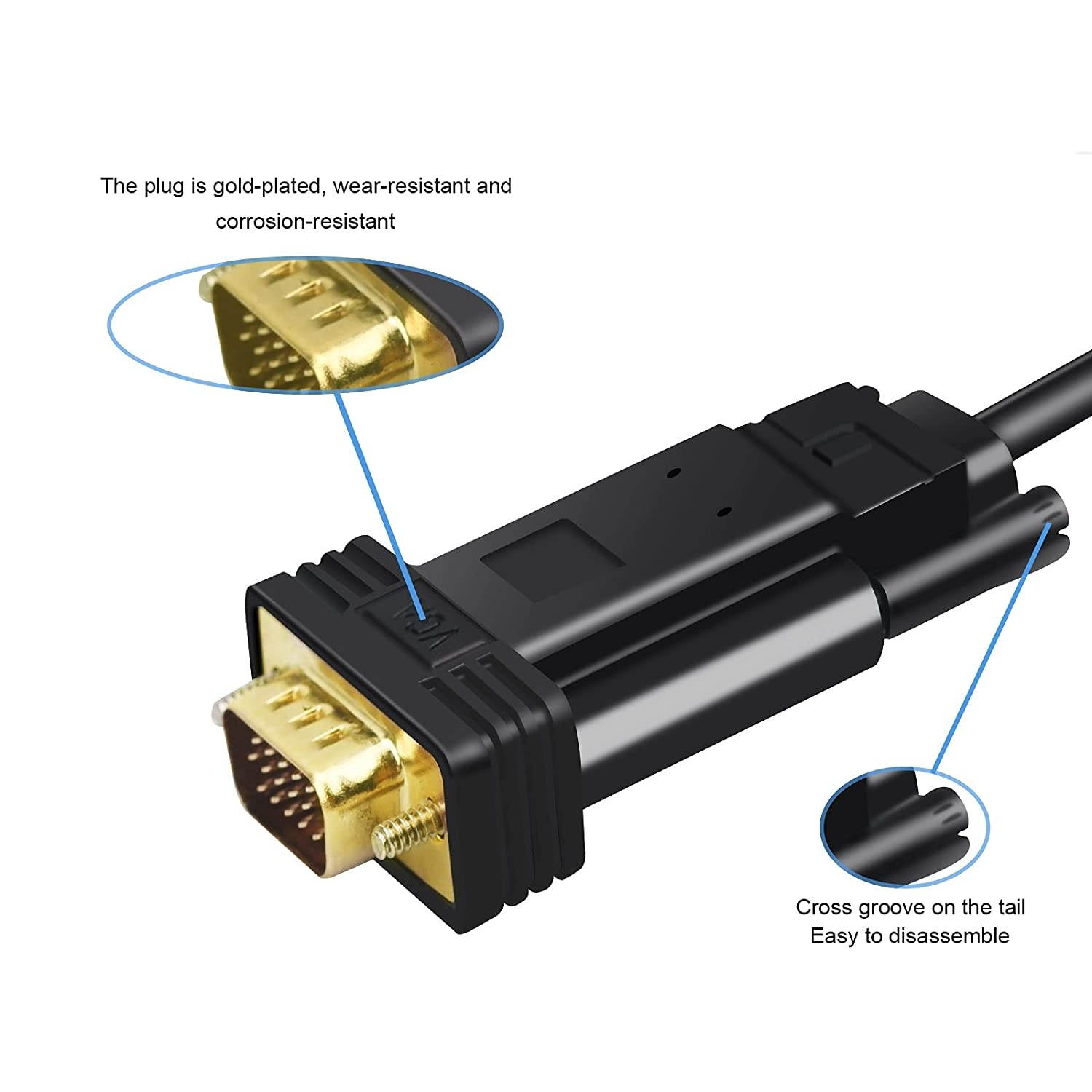 USB C to VGA Cable - Thunderbolt 3 USB 3.1 Type C to VGA Male Converter Adapter Cable for Laptop etc.(1.8M6ft)