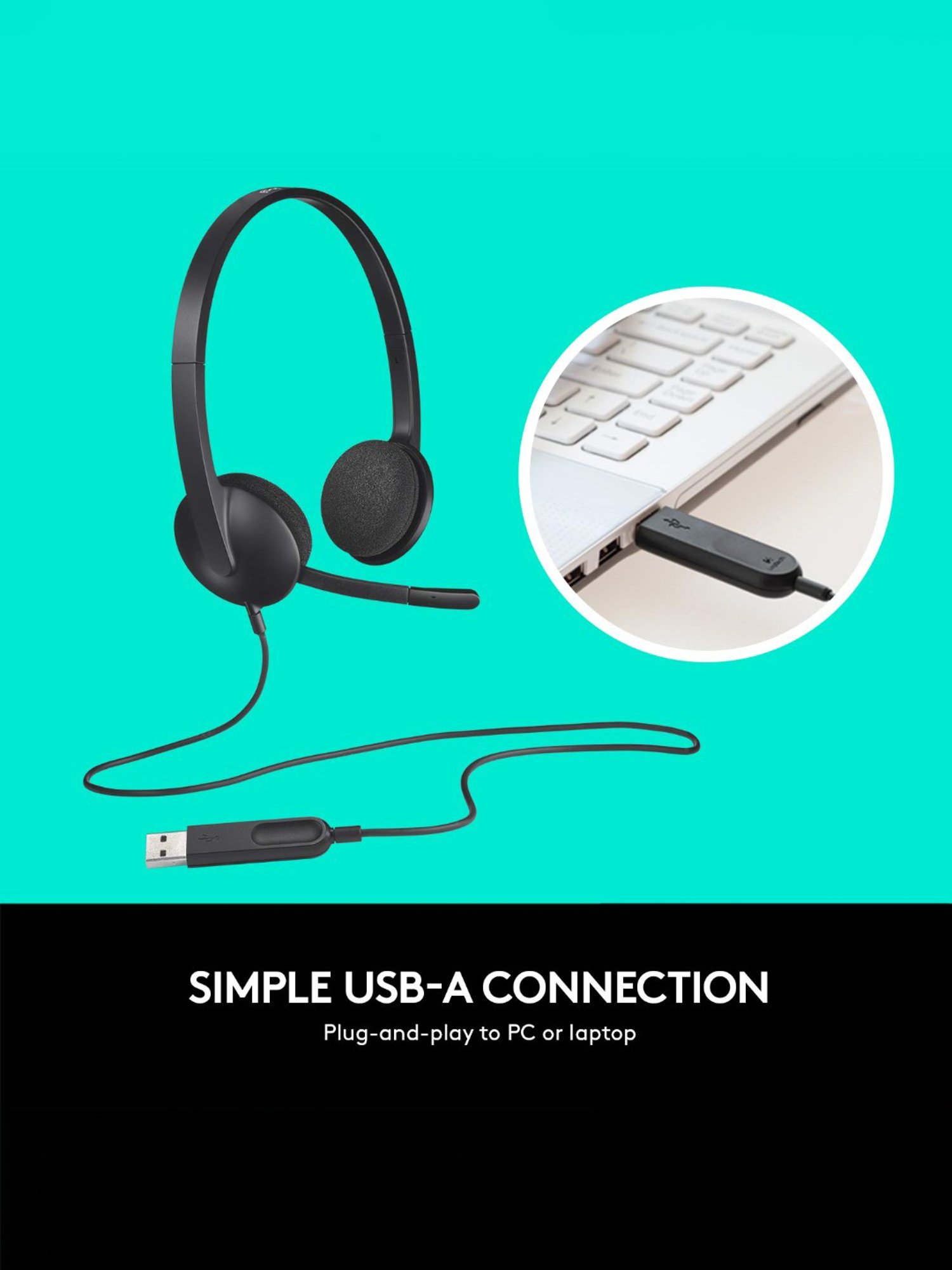 Logitech H340 Stereo Wired On Ear Headphones with Mic With Noise-Cancelling (Black)