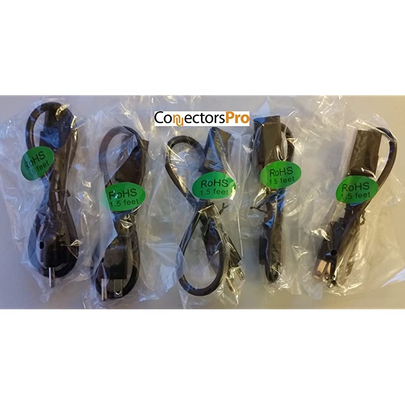 Connectors Pro 5-Pack 18" Universal Power Cord 1.5 ft, IEC320 C13 to NEMA 5-15P 18 Inches Cable, CSA UL RoHS