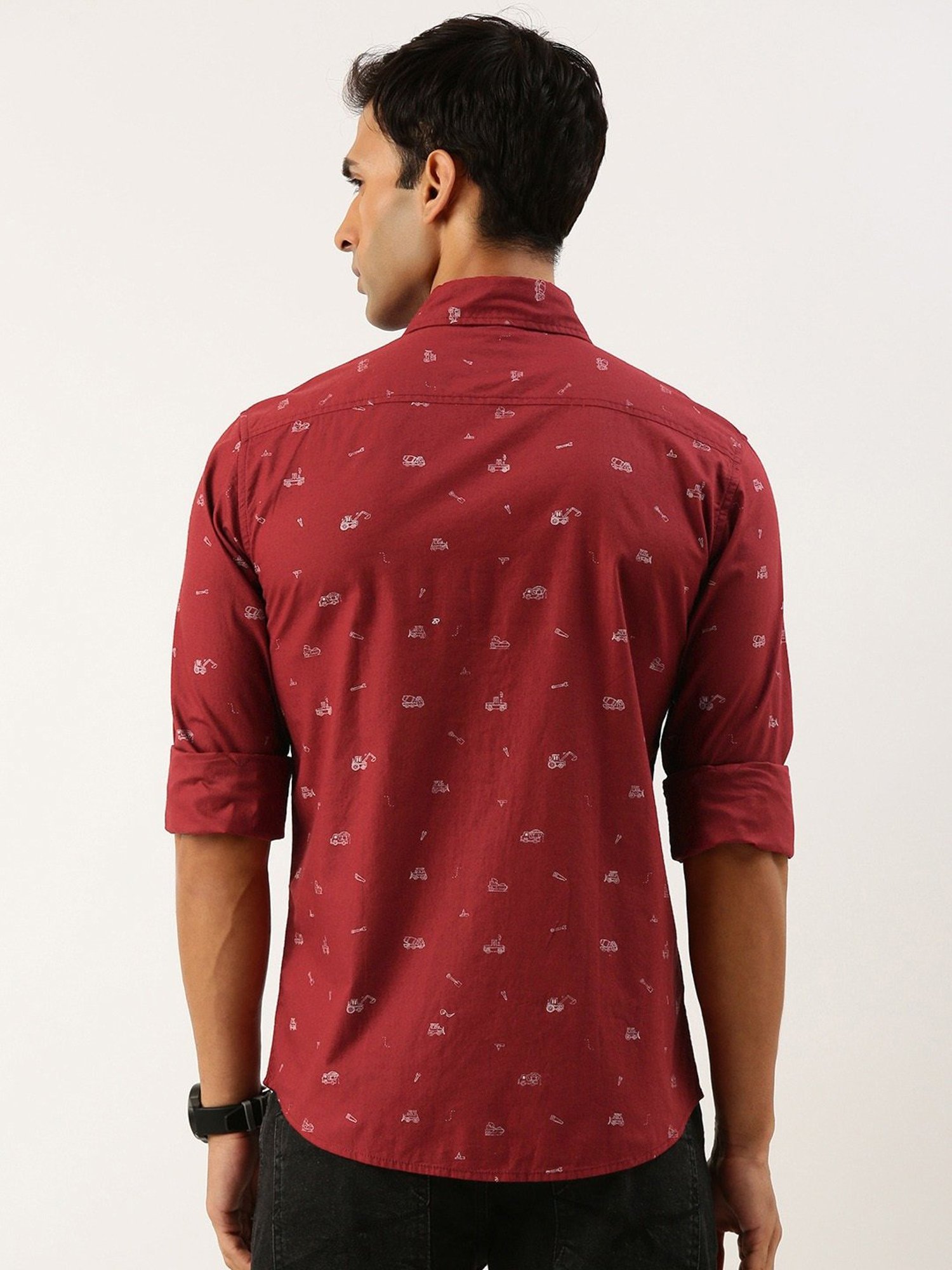 IVOC Maroon Slim Fit Printed Shirt