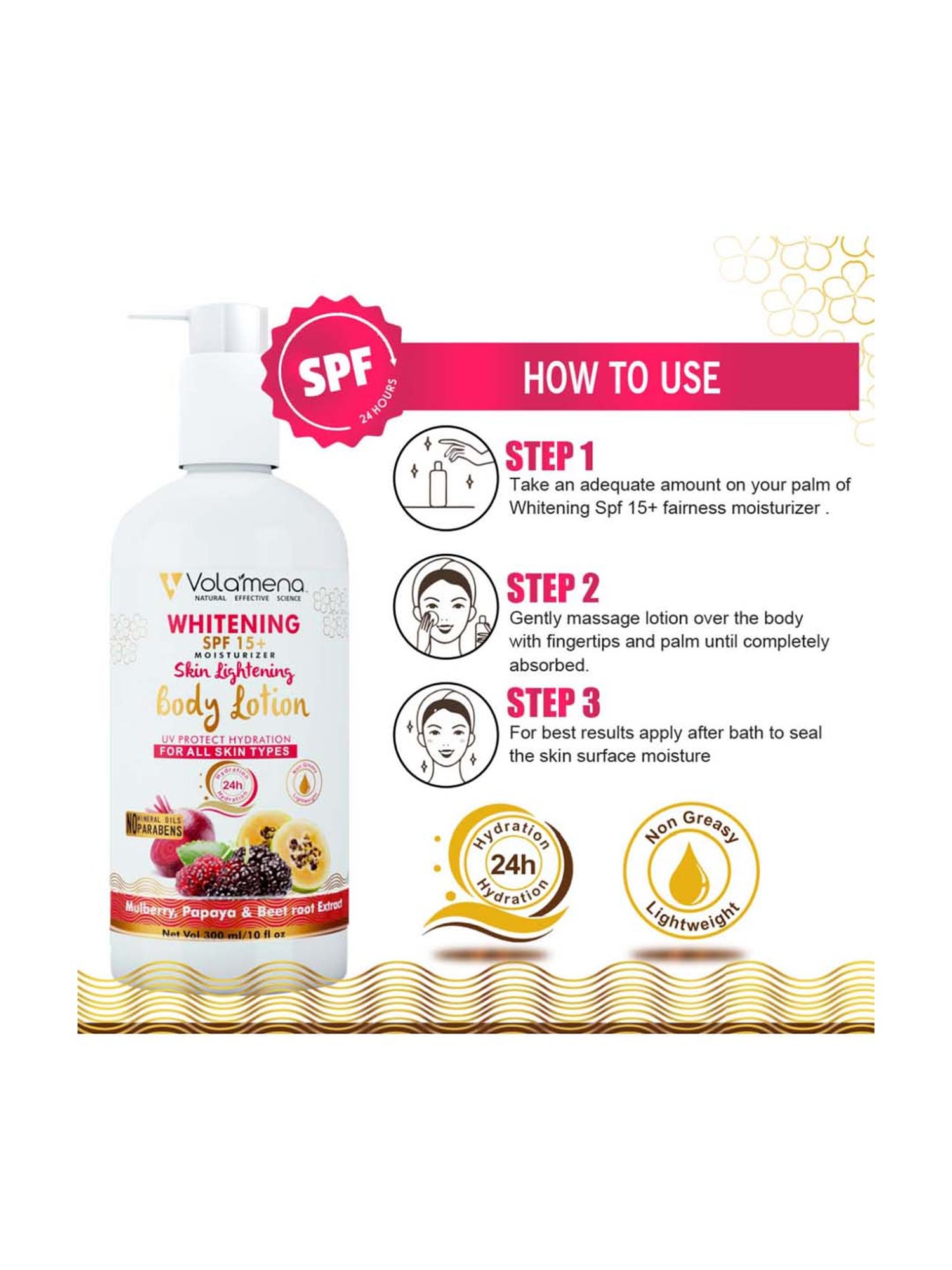 Volamena Skin Lighteing With SPF 15 Moisturizing Body Lotion - 300 ml