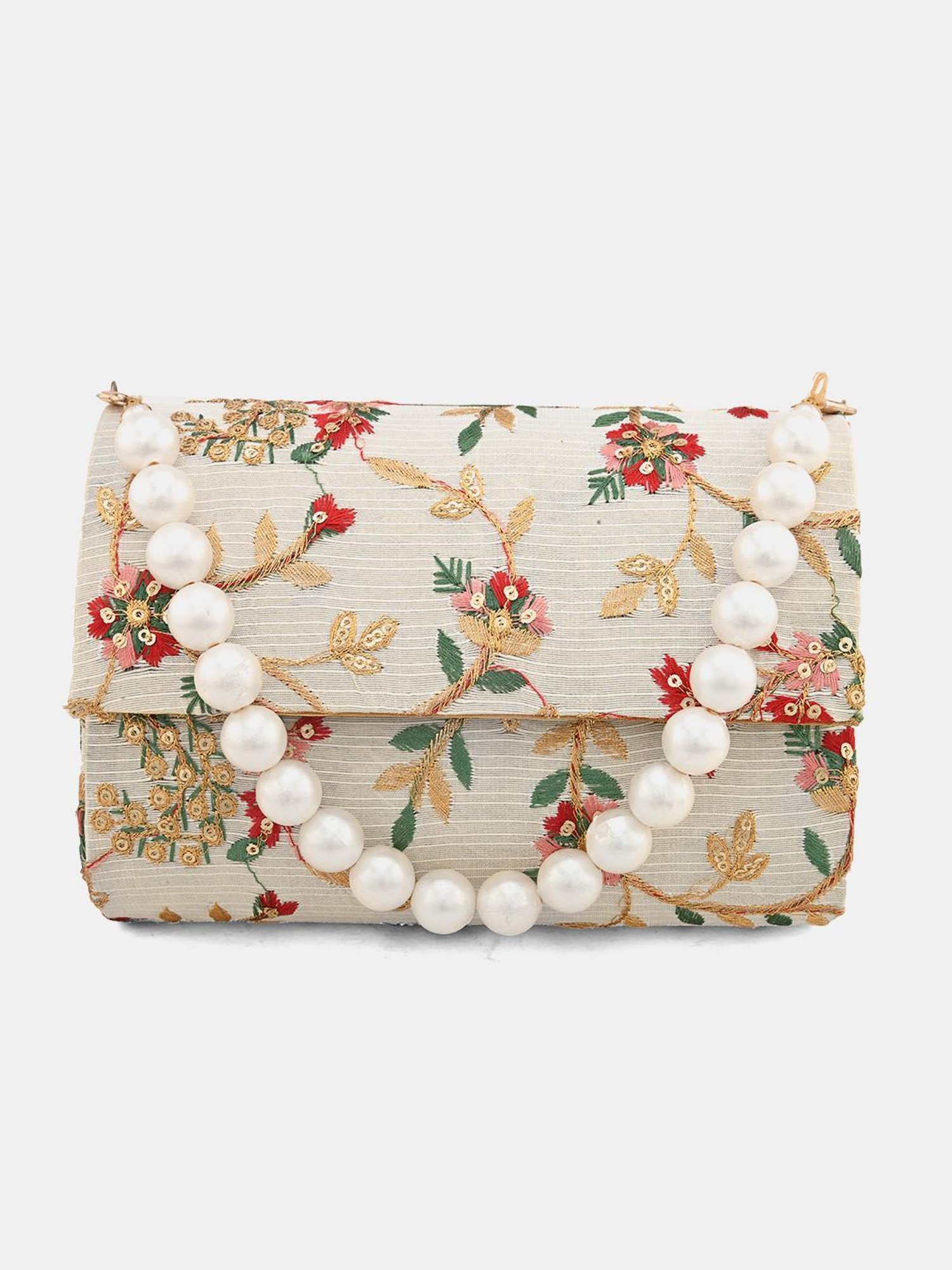 Gaurapakhi Beige Embroidered Envelope Clutch