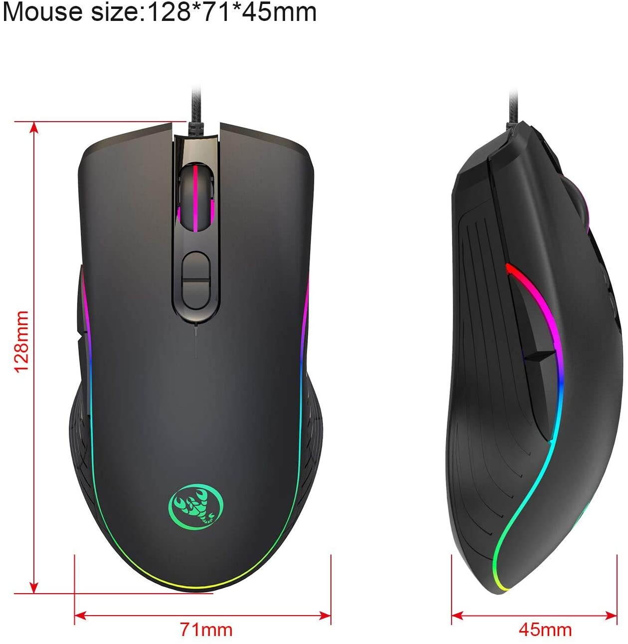 6400 DPI RGB Wired Gaming Mouse PC Laptop Mice Backlit 7 Buttons Rechargeable