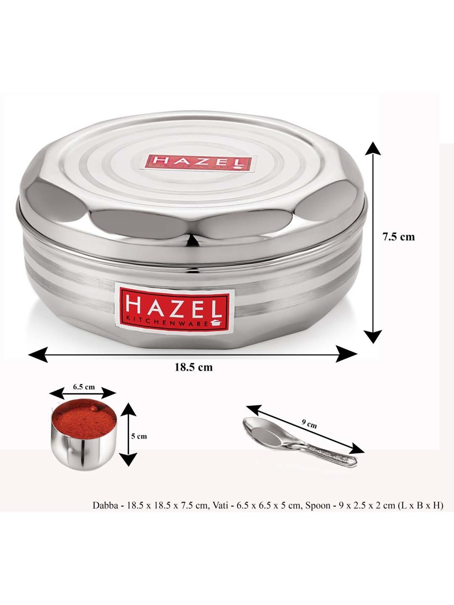 HAZEL Silver Stainless Steel 18.5 cm Kitchen Storage Container Masala Box