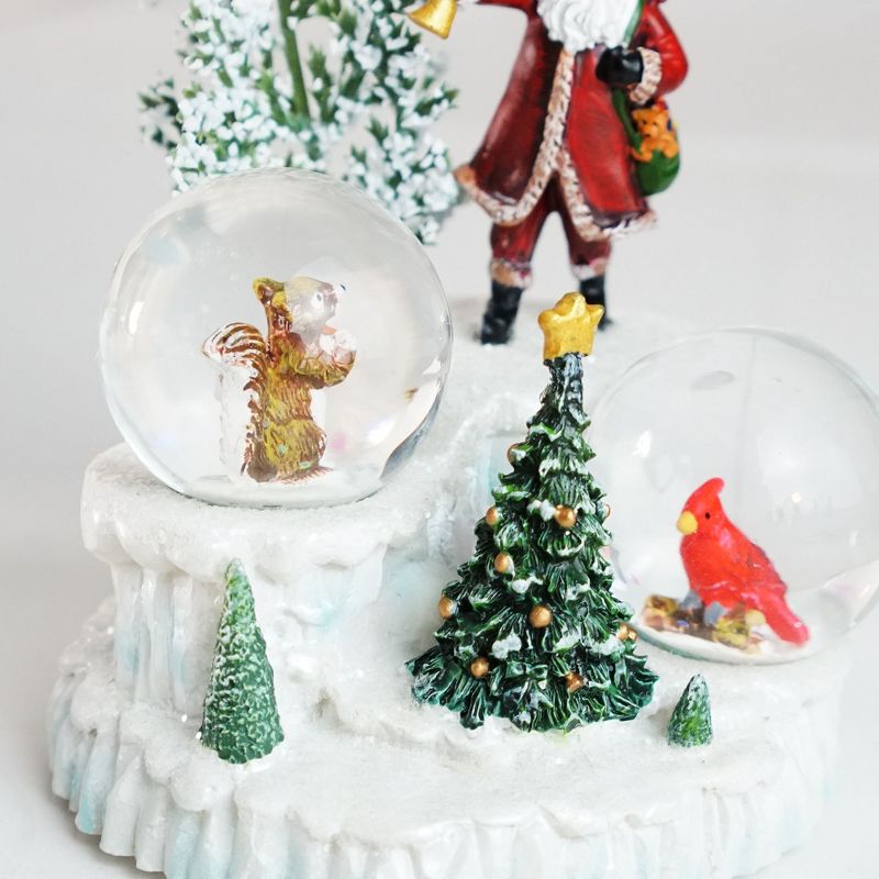 Roman 4.75" Santa Claus with Cardinal and Squirrel Snow Globes Christmas Decoration