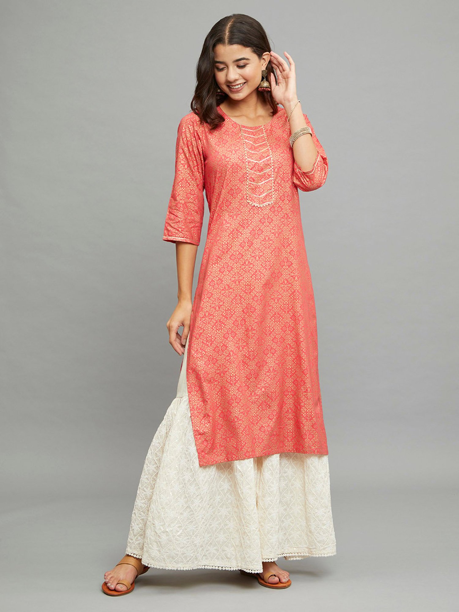 paislei Coral Printed A Line Kurta