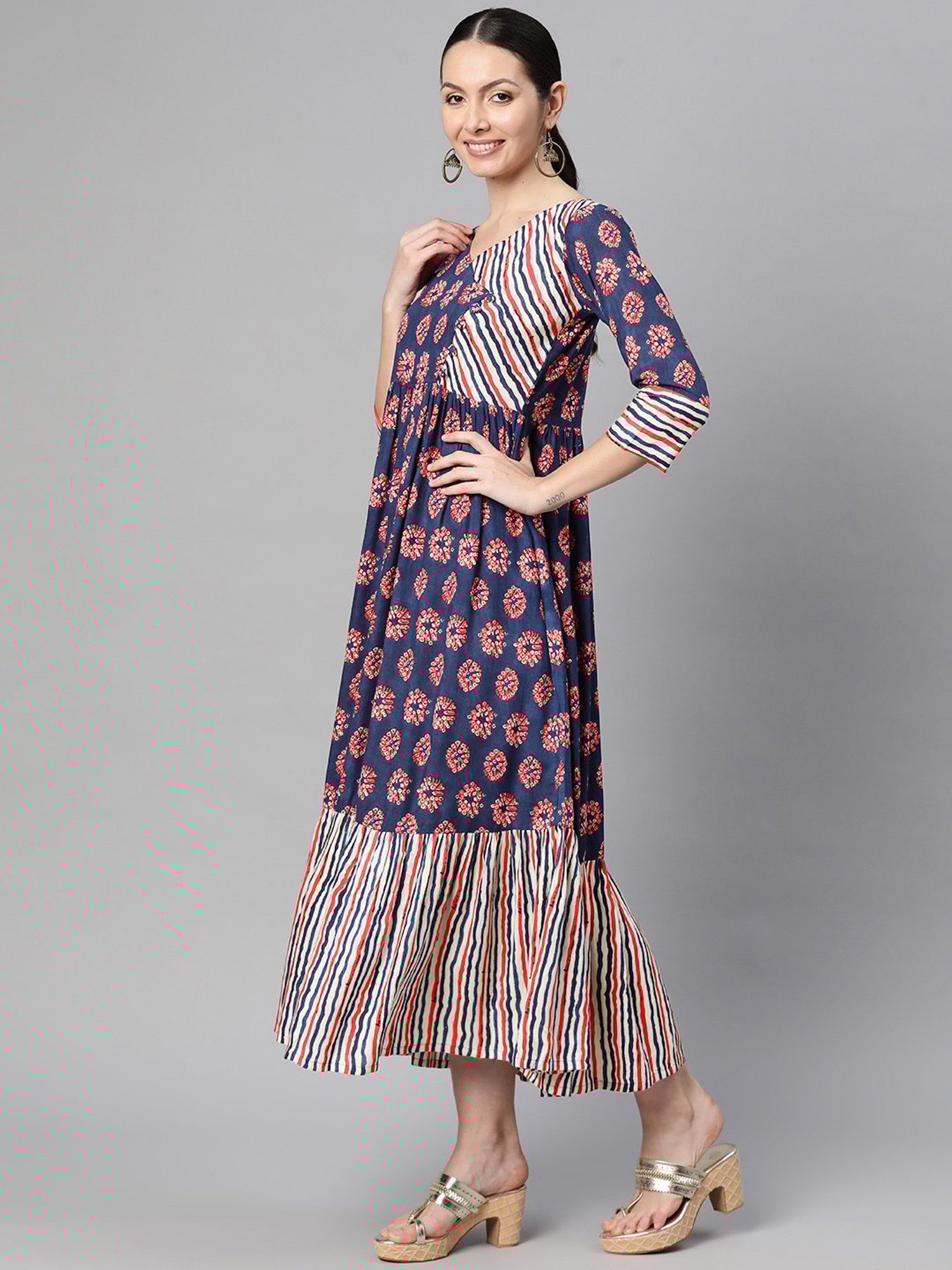 Indibelle Blue Floral Ethnic Dress