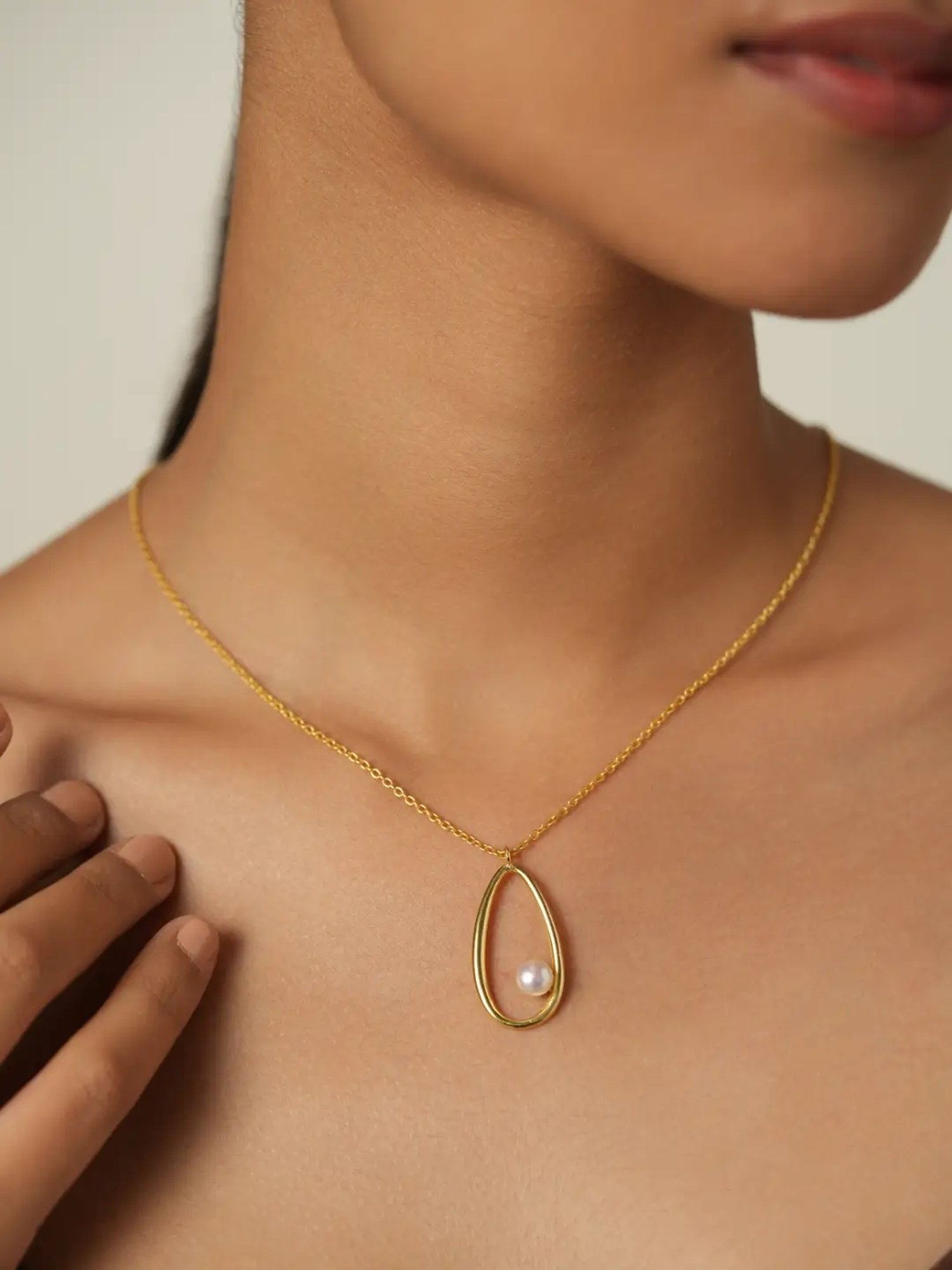 Mabel 92.5 Sterling Silver 18k Gold-Plated Tear Drop with Pearl Charm Pendant Necklace