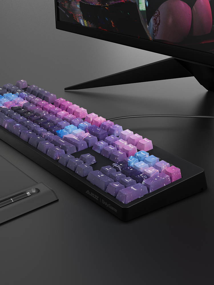 A-jazz AK535  N-key Rollover  Ergonomic Design,Cool Exterior USB Wired Cherry  MX Red Mechanical Gaming  Keyboard For Office And Game,  PBT Keycaps  - Blue Lotus ( No Light Version )