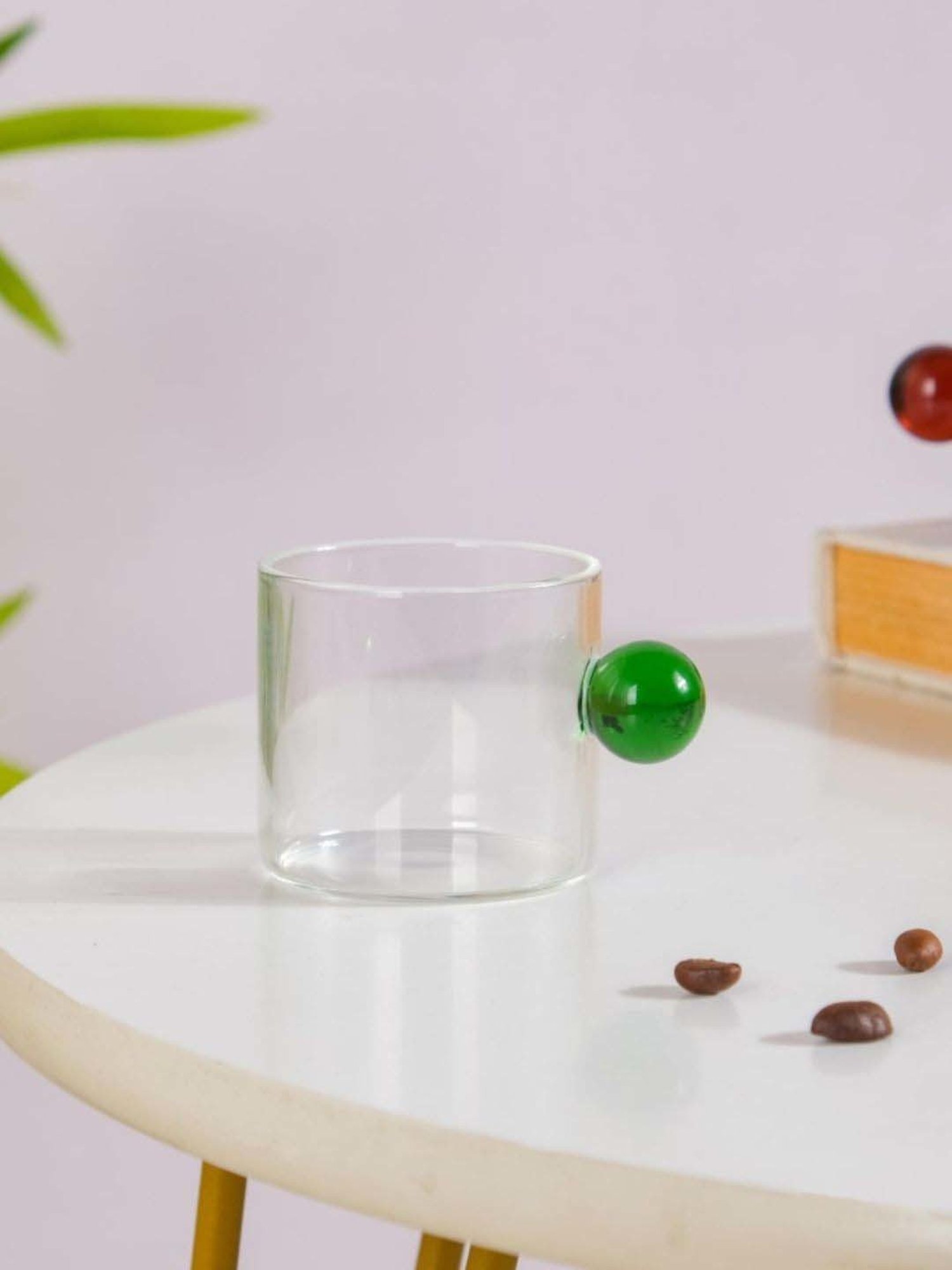 Nestasia Transparent Mini Espresso Shot Glass Cup with Green Colored Handle, 70ml