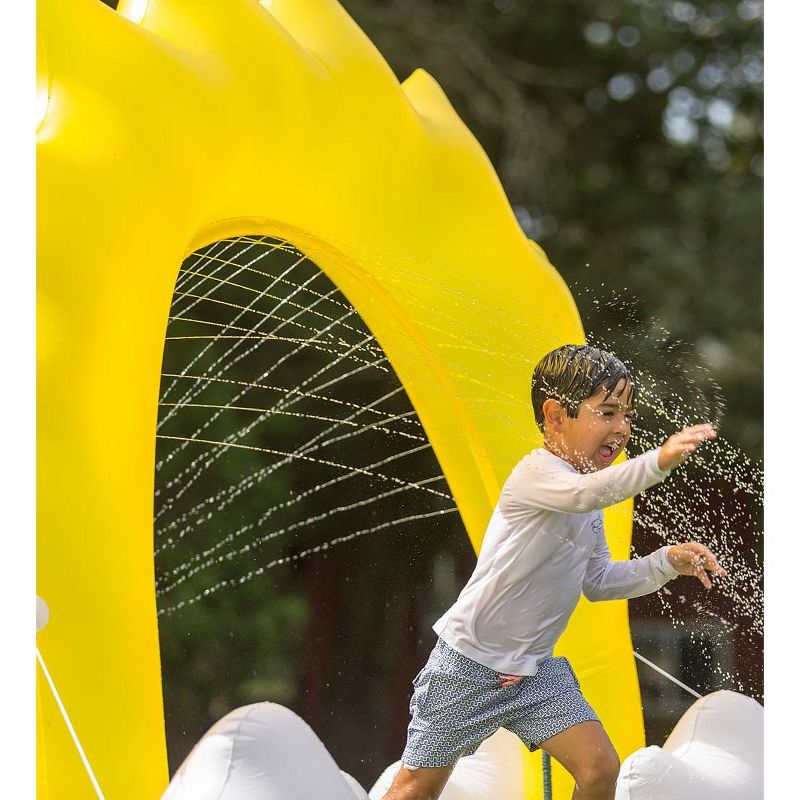 HearthSong Inflatable Sunshine Sprinkler for Kids, with Pockets to Hold Water or Sand for Stability